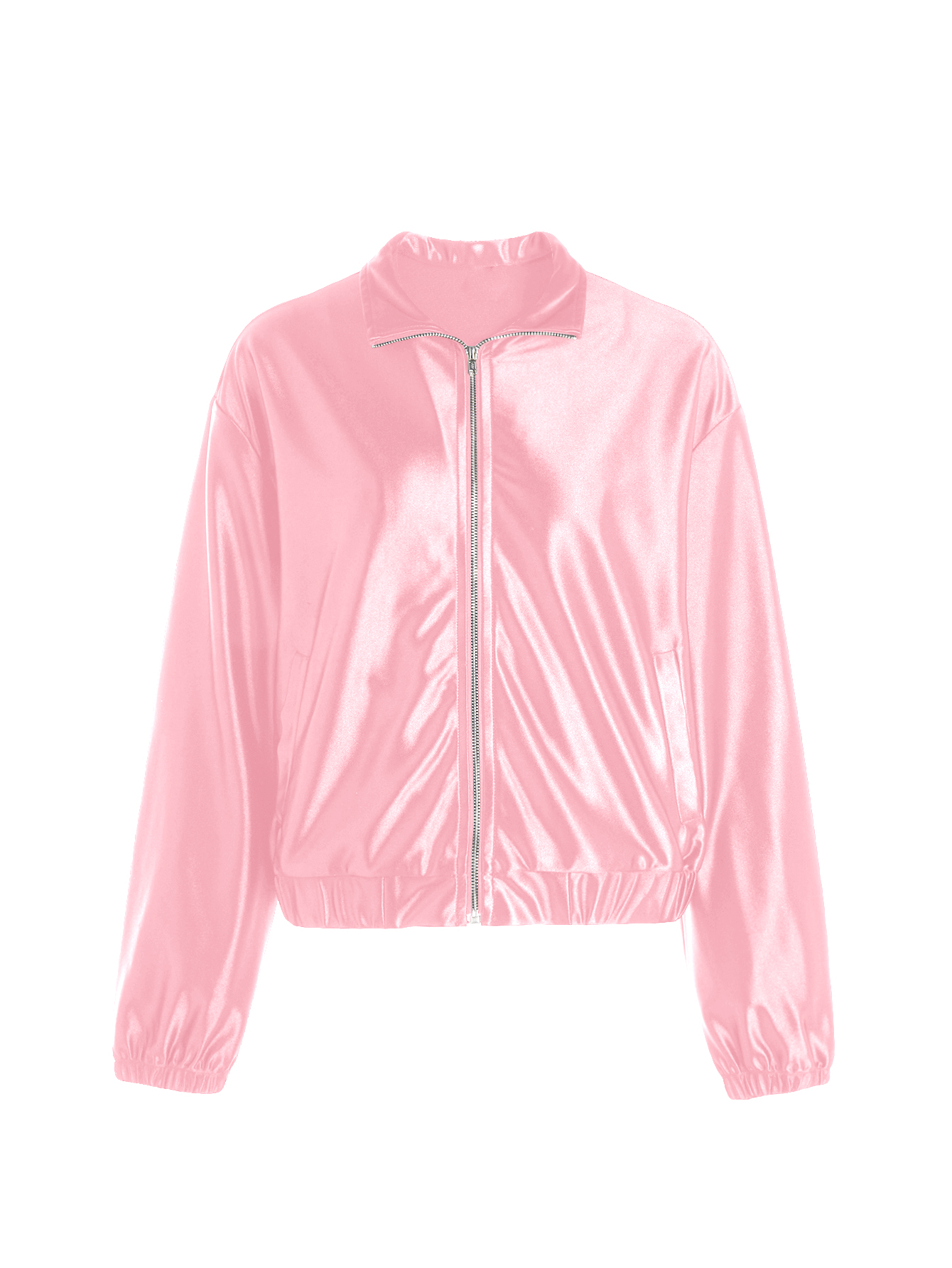 JoyPoem Women's Bomber Satin Lightweight Jacket Drop Shoulder Long Sleeve Zip Up Outerwear