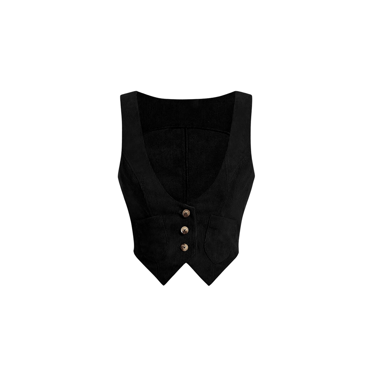 JoyPoem Women's Button Front Scoop Neck Sleeveless Patch Pocket Crop Vest Blazer Jacket - Image 4