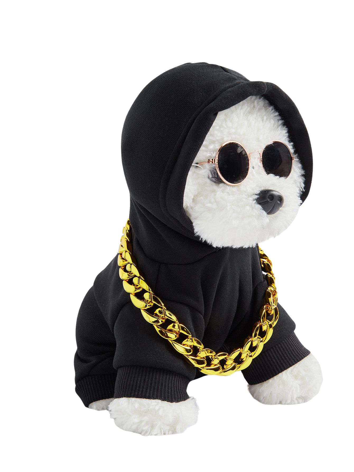 JoyPoem 3Pcs Dog Hoodie Cat Apparel Dog Custume Set with Necklace and Sunglasses Pet Clothes for Puppy Small Medium Dogs Cats Light Blue XX-Small