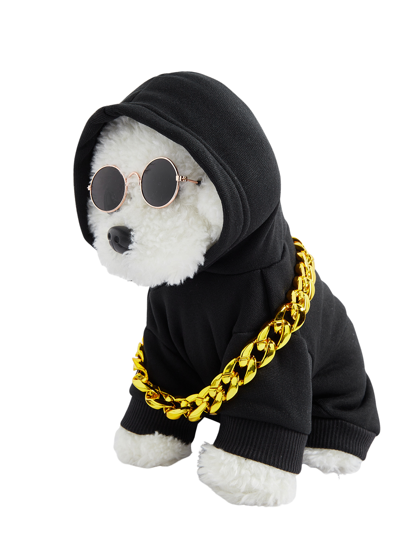 JoyPoem 3Pcs Dog Hoodie Cat Apparel Dog Custume Set with Necklace and Sunglasses Pet Clothes for Puppy Small Medium Dogs Cats Light Blue XX-Small - Image 4