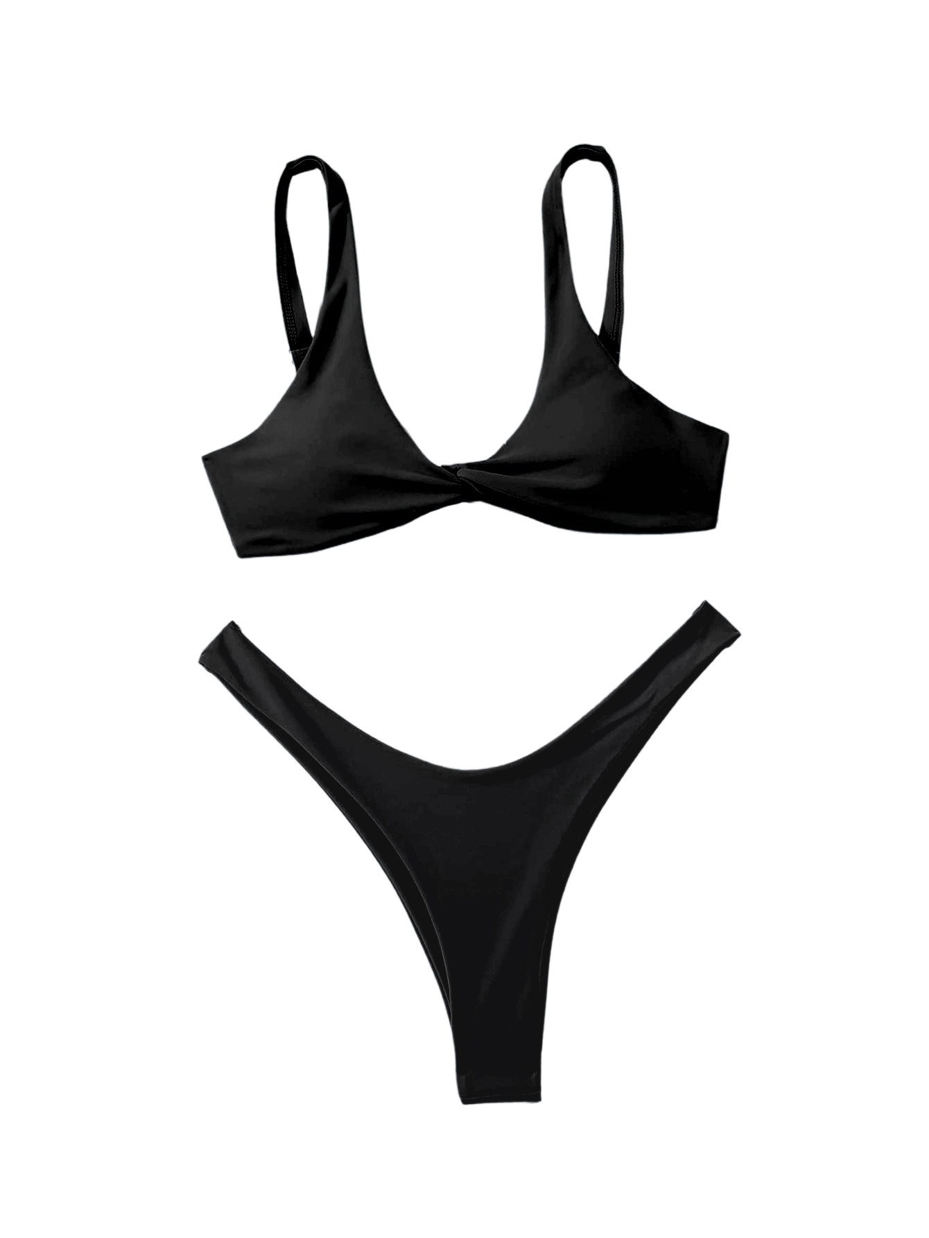 JoyPoem Women's Twist Front Bikini Set High Cut Thong Tied Back Two Piece Swimsuit