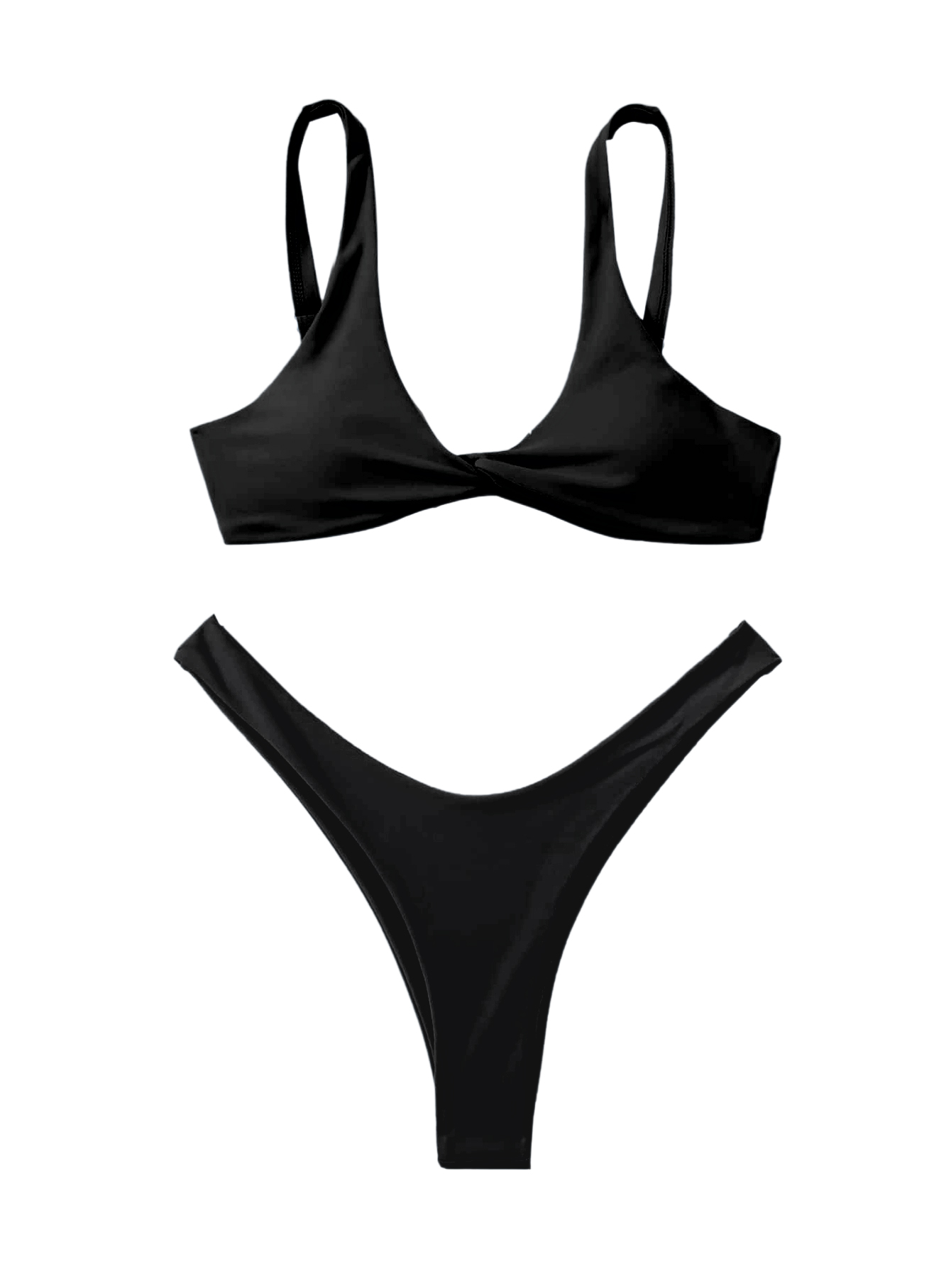 JoyPoem Women's Twist Front Bikini Set High Cut Thong Tied Back Two Piece Swimsuit - Image 3