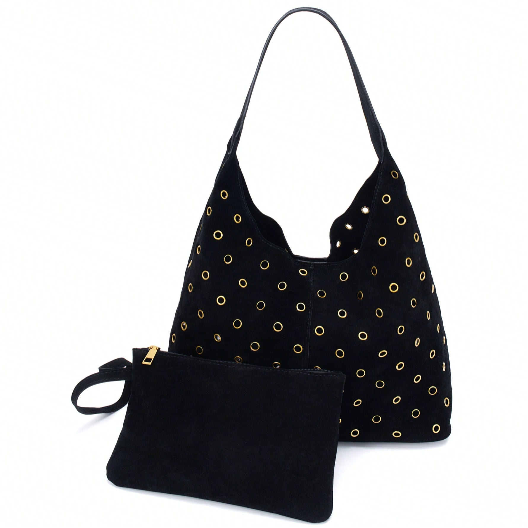 JoyPoem New Vintage Brown Rivet Large Capacity Shoulder Bag, Metal Hollow-Out Handbag - Image 4