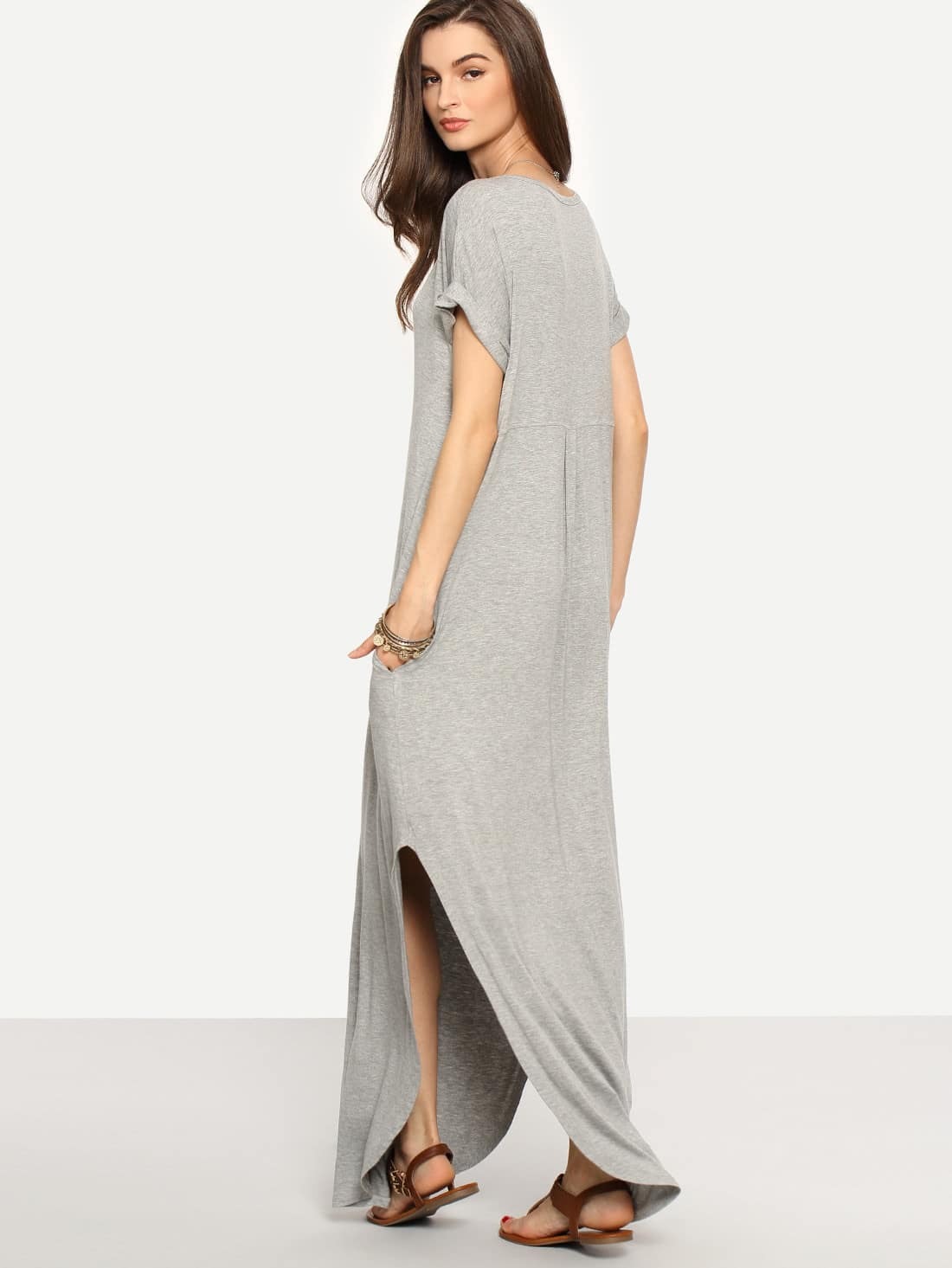 JoyPoem Women's V Neck Side Pockets Split Hem Beach Long Maxi Dress - Image 5