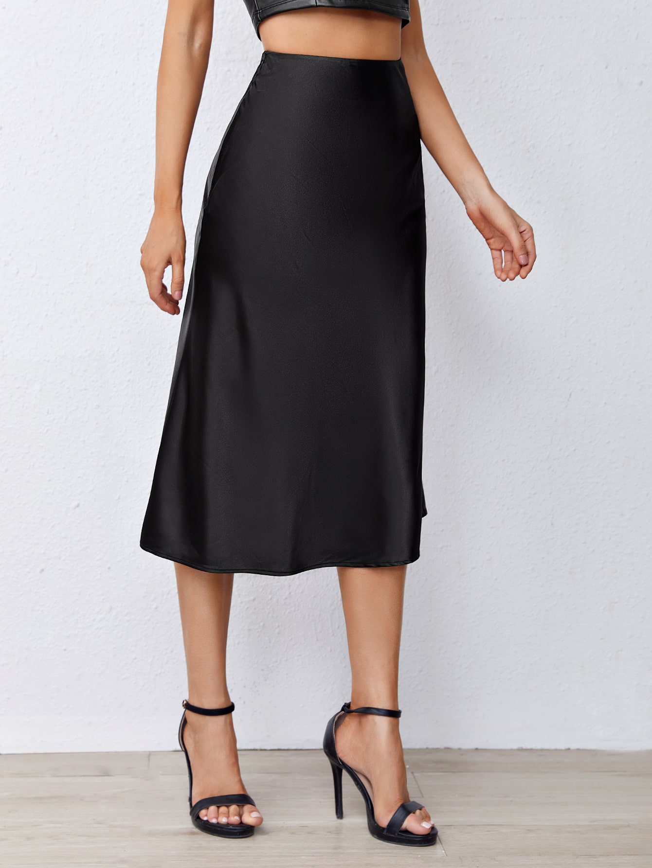 JoyPoem Women's Elegant High Waist Satin A Line Flared Midi Skirt - Image 4
