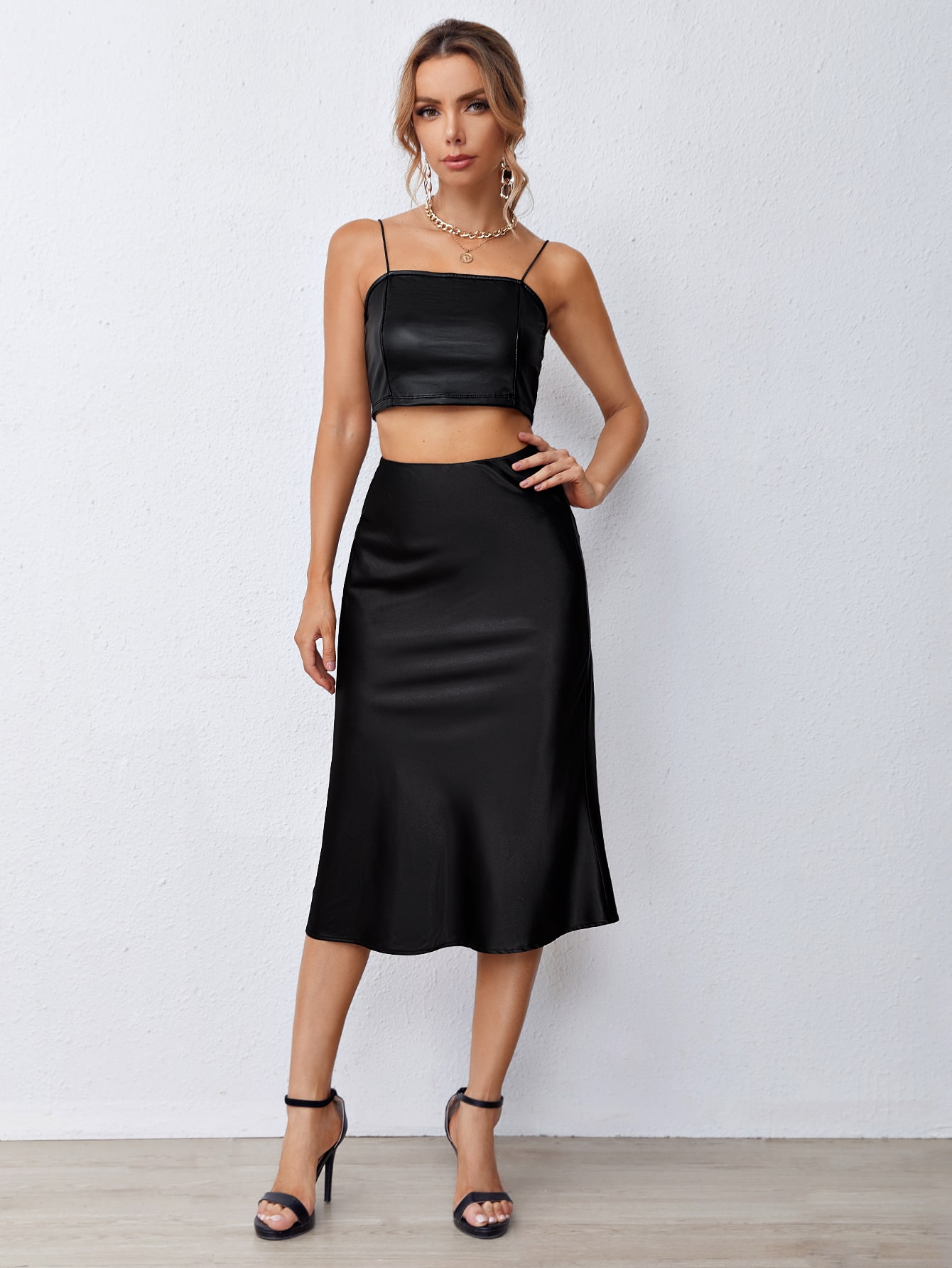 JoyPoem Women's Elegant High Waist Satin A Line Flared Midi Skirt - Image 5