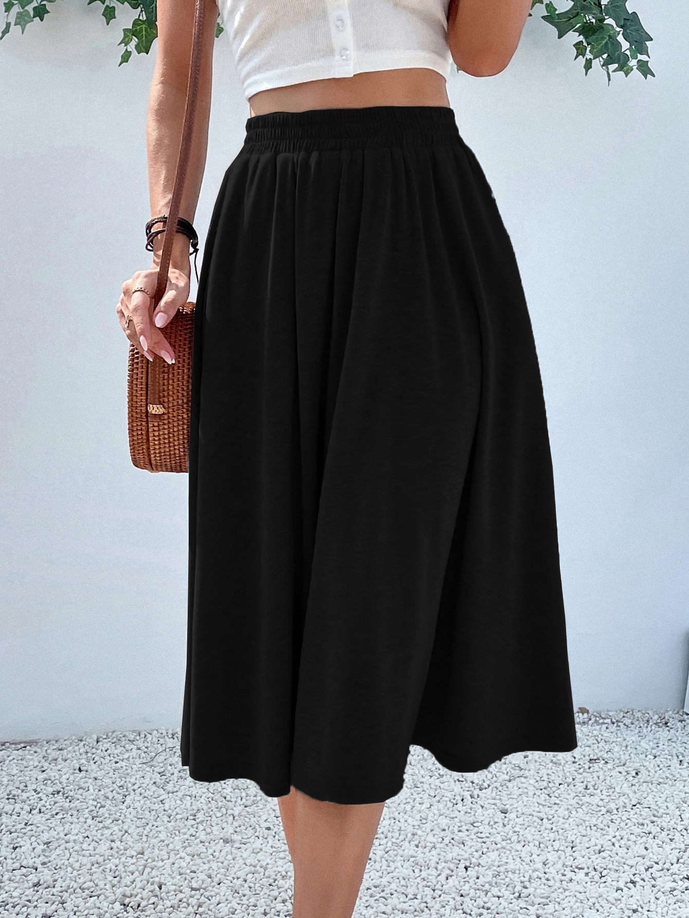 JoyPoem Women's Elastic Waist Pocket Side A Line Midi Swing Flared Skirt - Image 4