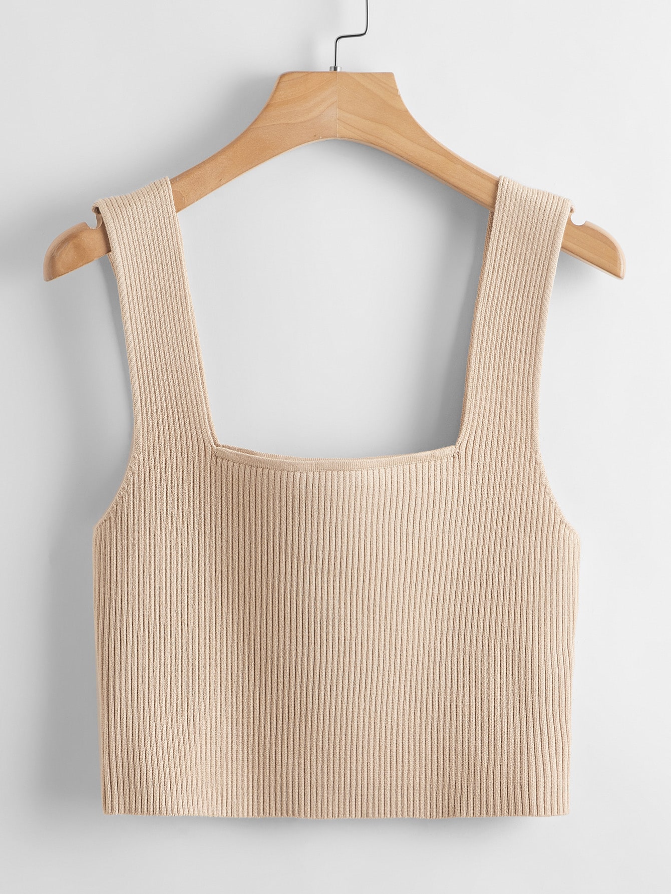 JoyPoem Square Neck Sleeveless Solid Ribbed Knit Crop Top Tank