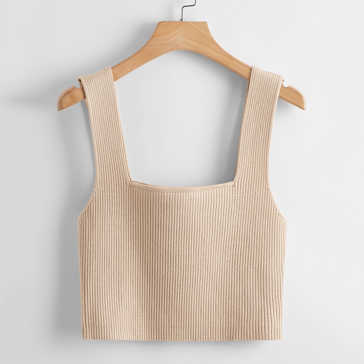 JoyPoem Square Neck Sleeveless Solid Ribbed Knit Crop Top Tank - Image 5