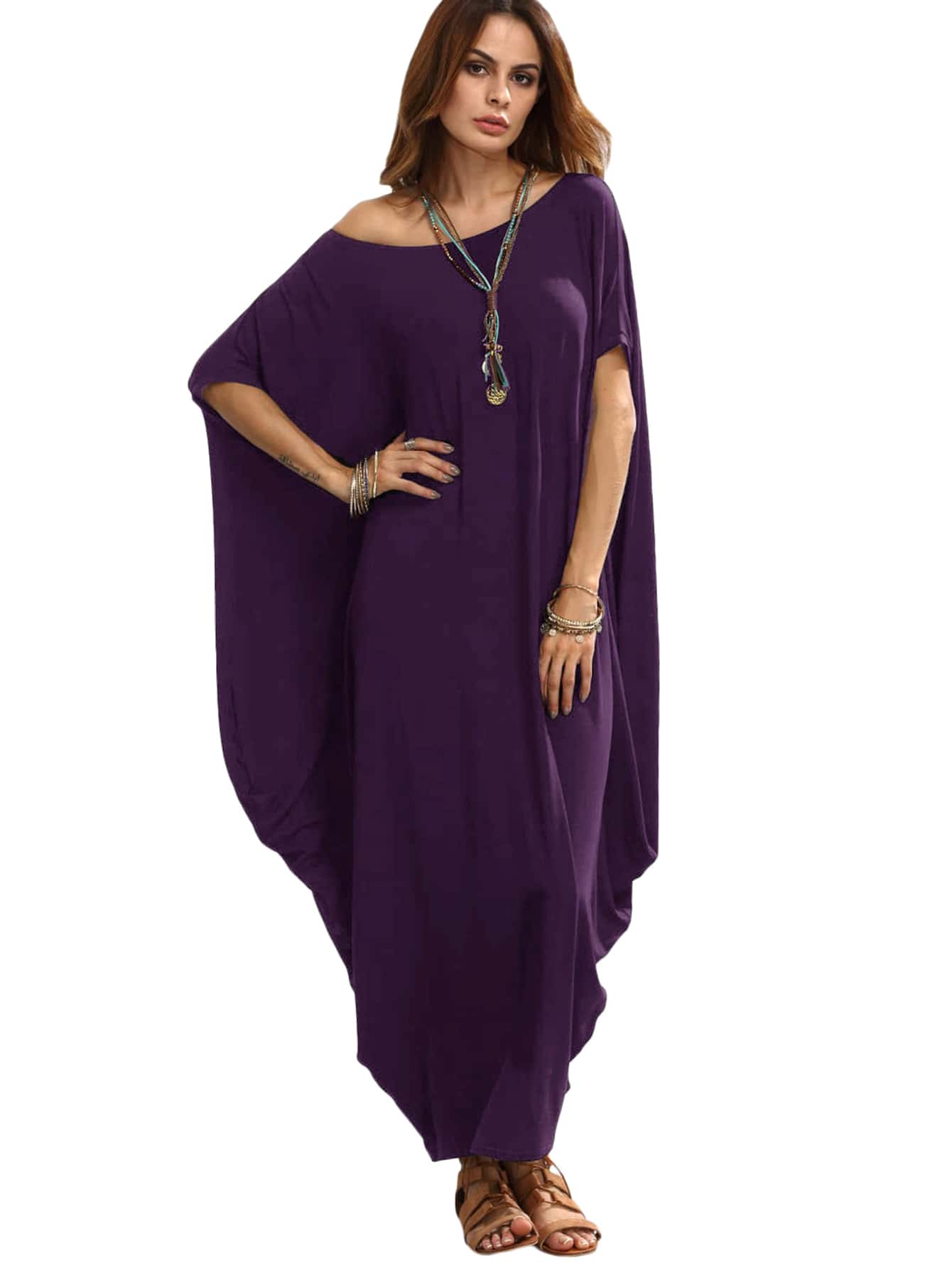 JoyPoem Women's Caftan Harem Boat Neck Dolman Sleeve Oversized Maxi Dress Moo Moos