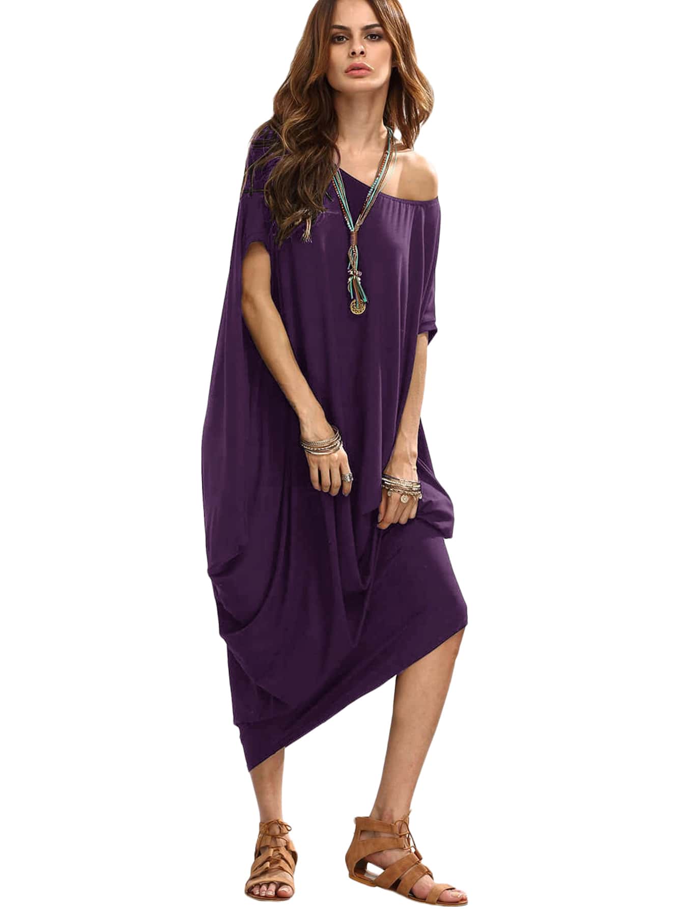 JoyPoem Women's Caftan Harem Boat Neck Dolman Sleeve Oversized Maxi Dress Moo Moos - Image 3