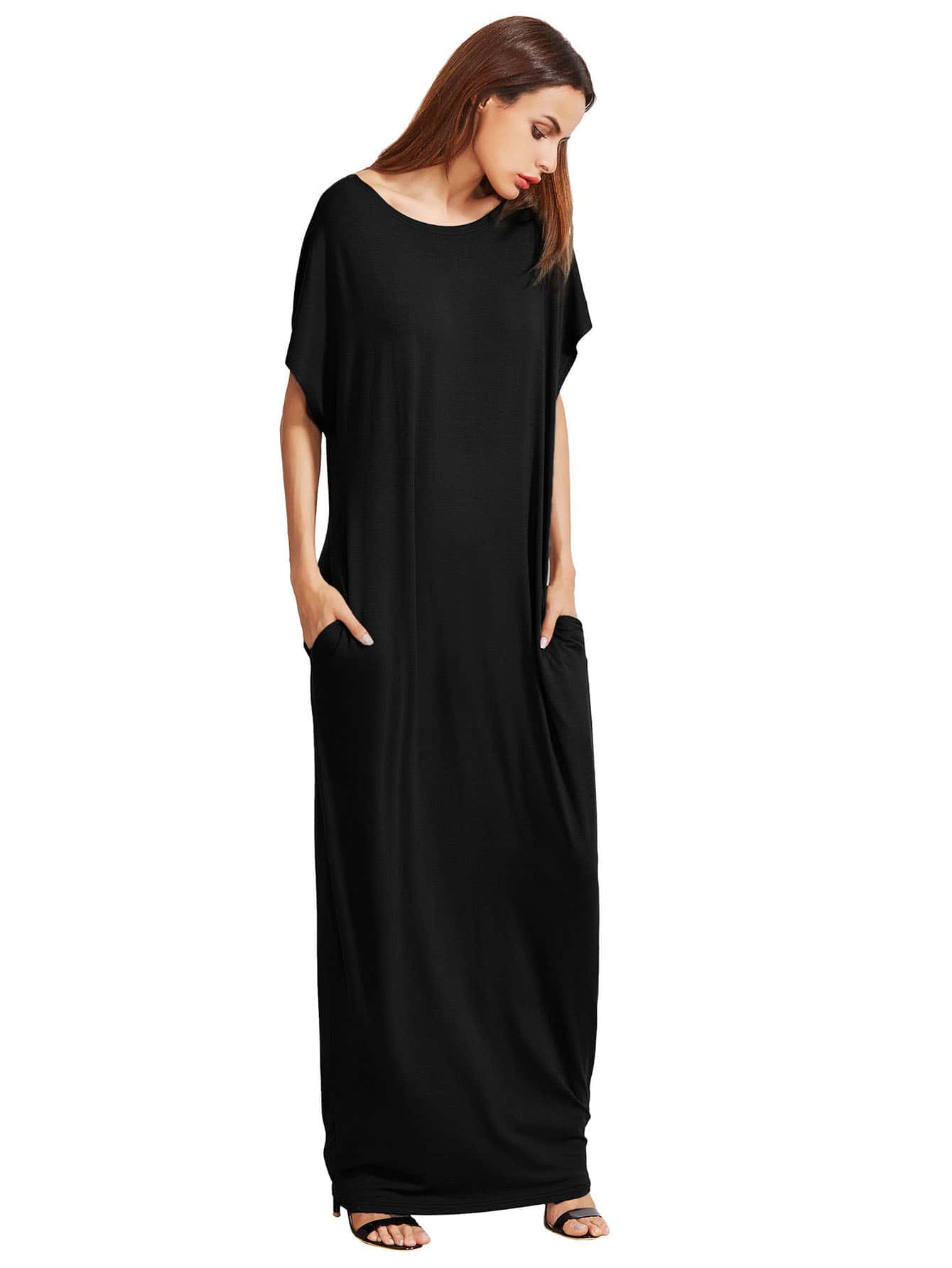 JoyPoem Women's Short Sleeve Loose Long Maxi Lounge Dress with Pockets
