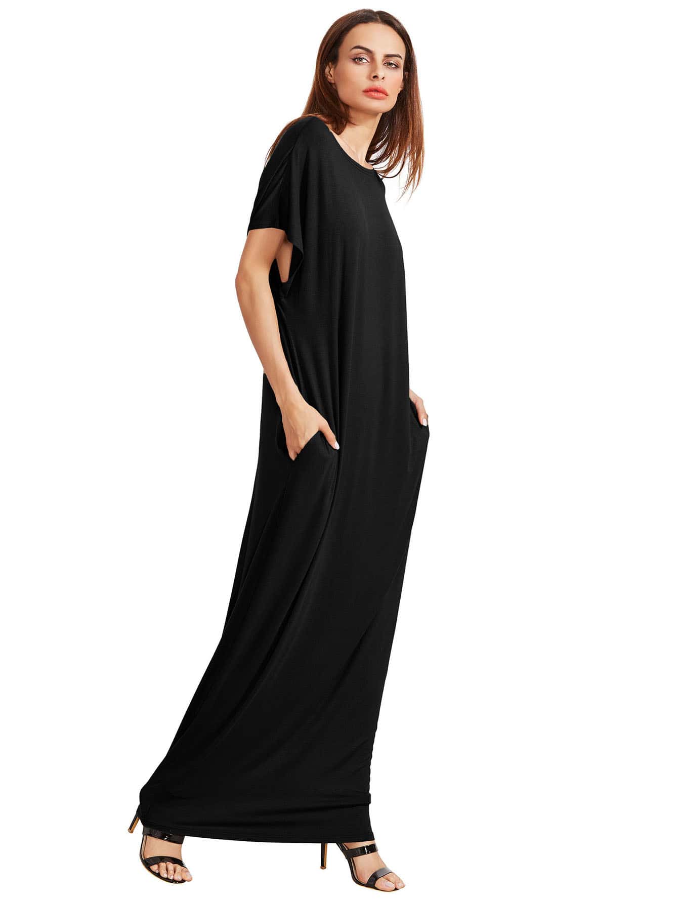 JoyPoem Women's Short Sleeve Loose Long Maxi Lounge Dress with Pockets - Image 3