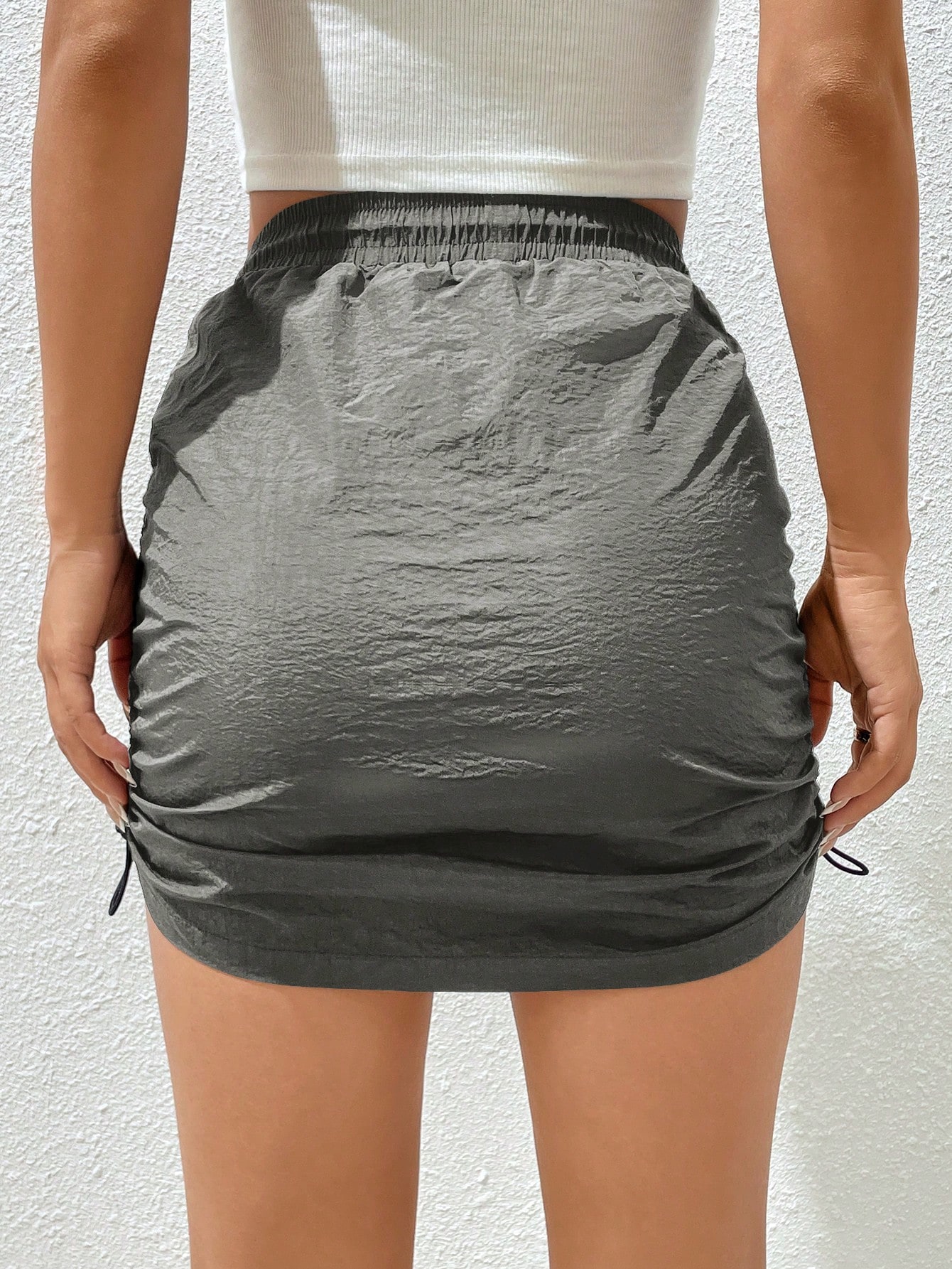 JoyPoem Women's Drawstring Elastic Waist Ruched Bodycon Short Skirt - Image 4