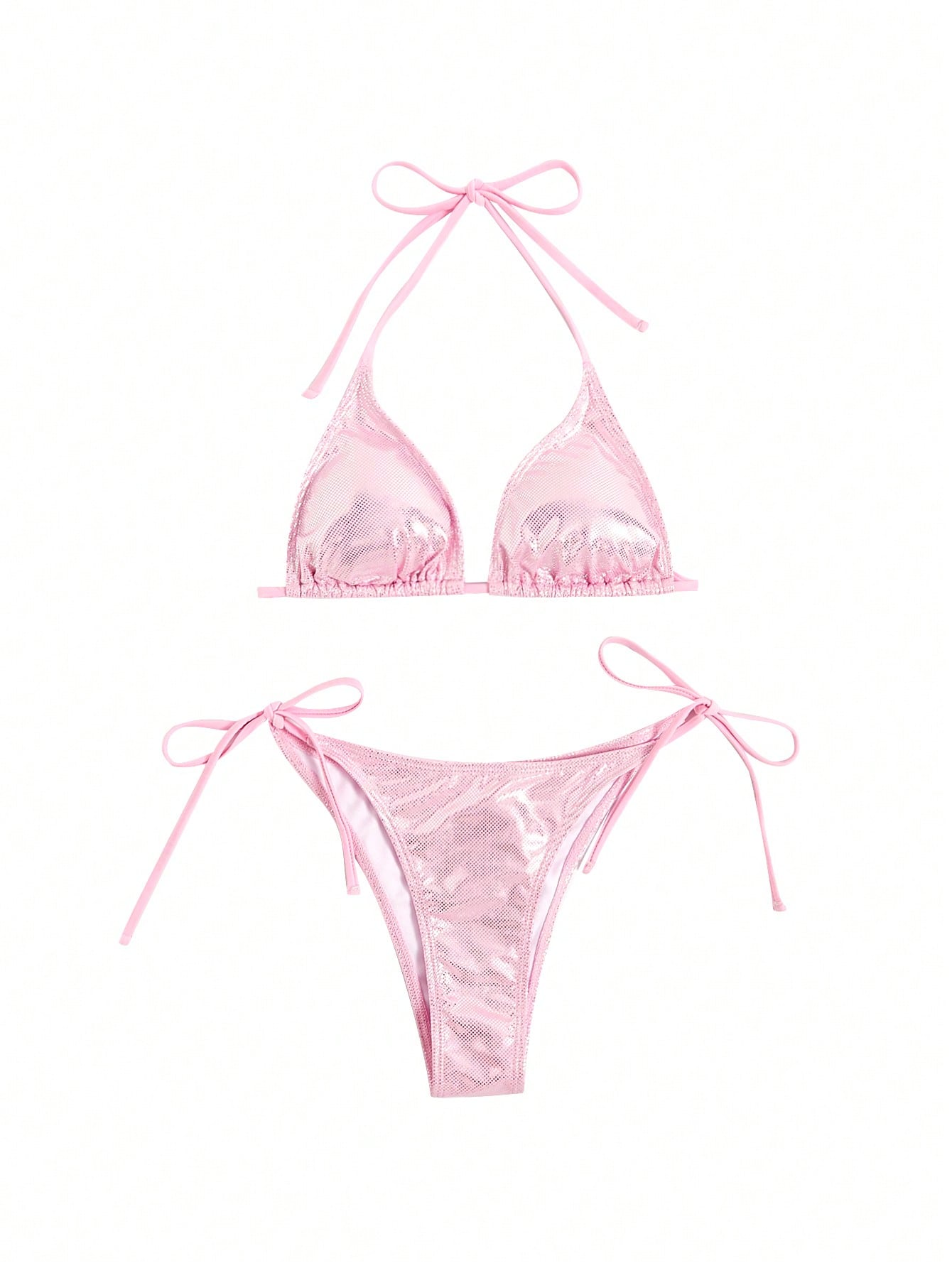JoyPoem Women's 2 Piece Bathing Suit Glitter Triangle Top Tie Side Thong Bikini Swimsuits