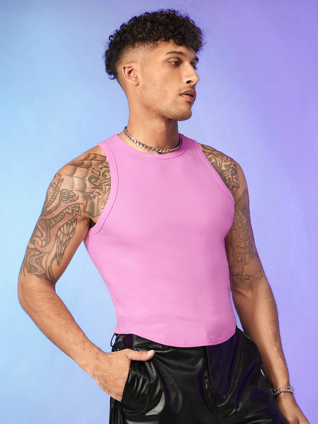 JoyPoem Men's Sleeveless Crew Neck Ribbed Knit Club Party Tank Top