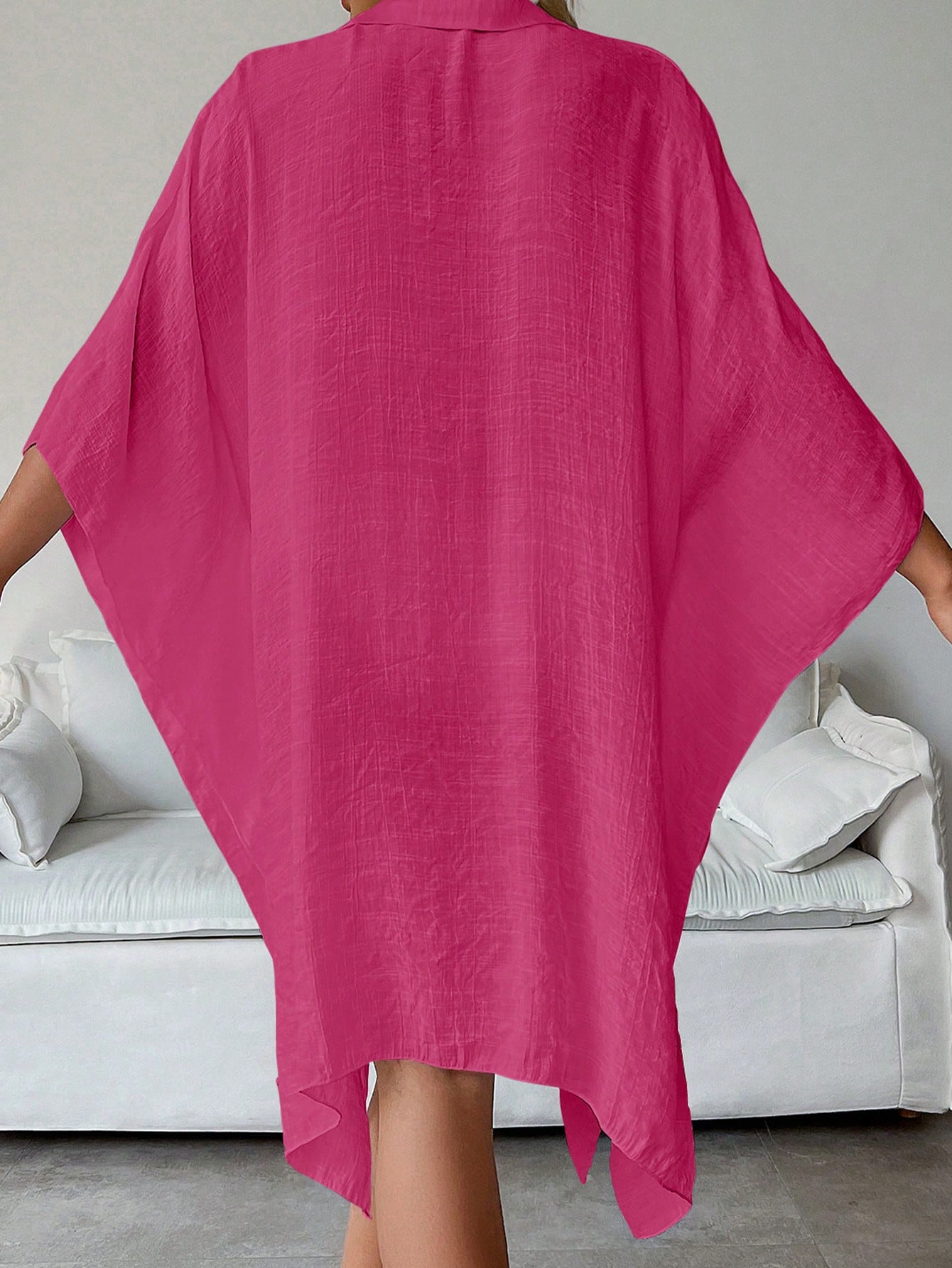 JoyPoem Women's Batwing Sleeve Semi-Sheer Beach Kimono Cover Up - Image 4