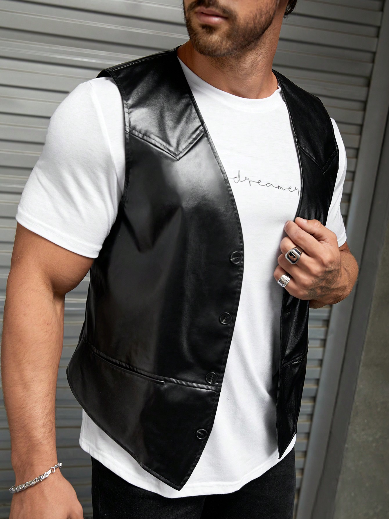 JoyPoem Men's PU Leather Sleeveless Motorcycle Biker Vest Jacket