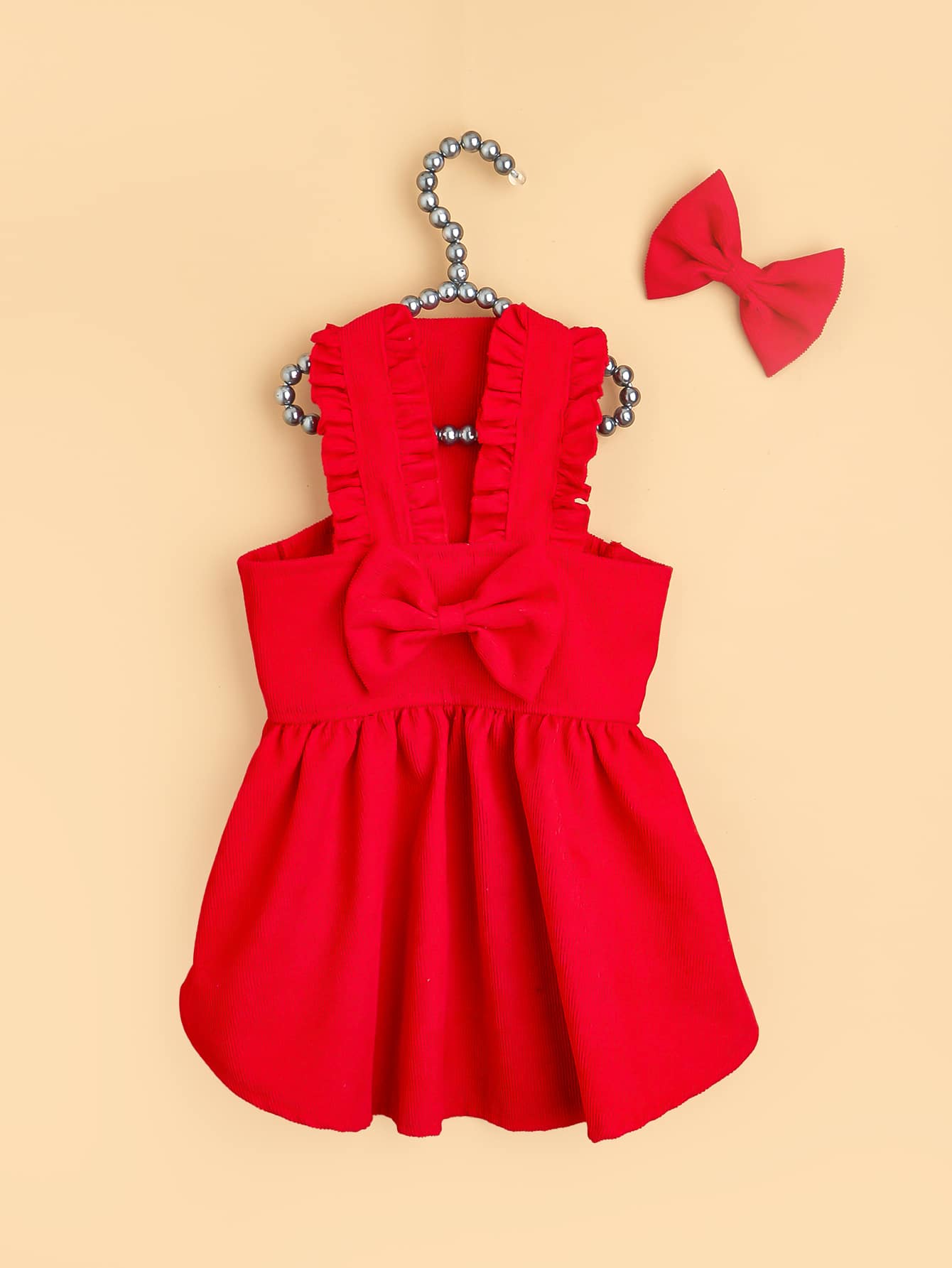 JoyPoem Bow Dog Dress Ruffle Trim Princess Dress Pet Clothes with Bow Clip Red X-Small - Image 4