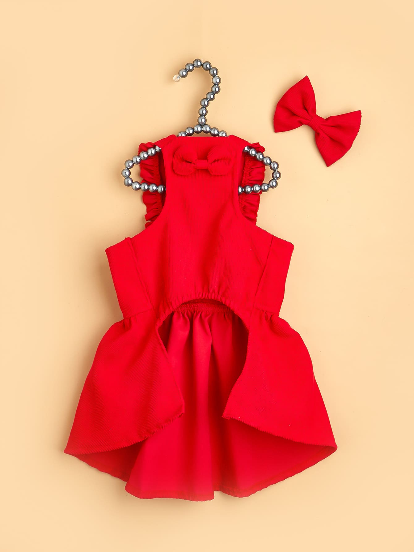 JoyPoem Bow Dog Dress Ruffle Trim Princess Dress Pet Clothes with Bow Clip Red X-Small - Image 3