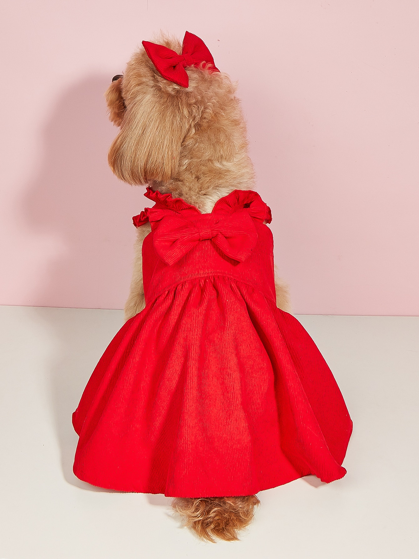 JoyPoem Bow Dog Dress Ruffle Trim Princess Dress Pet Clothes with Bow Clip Red X-Small