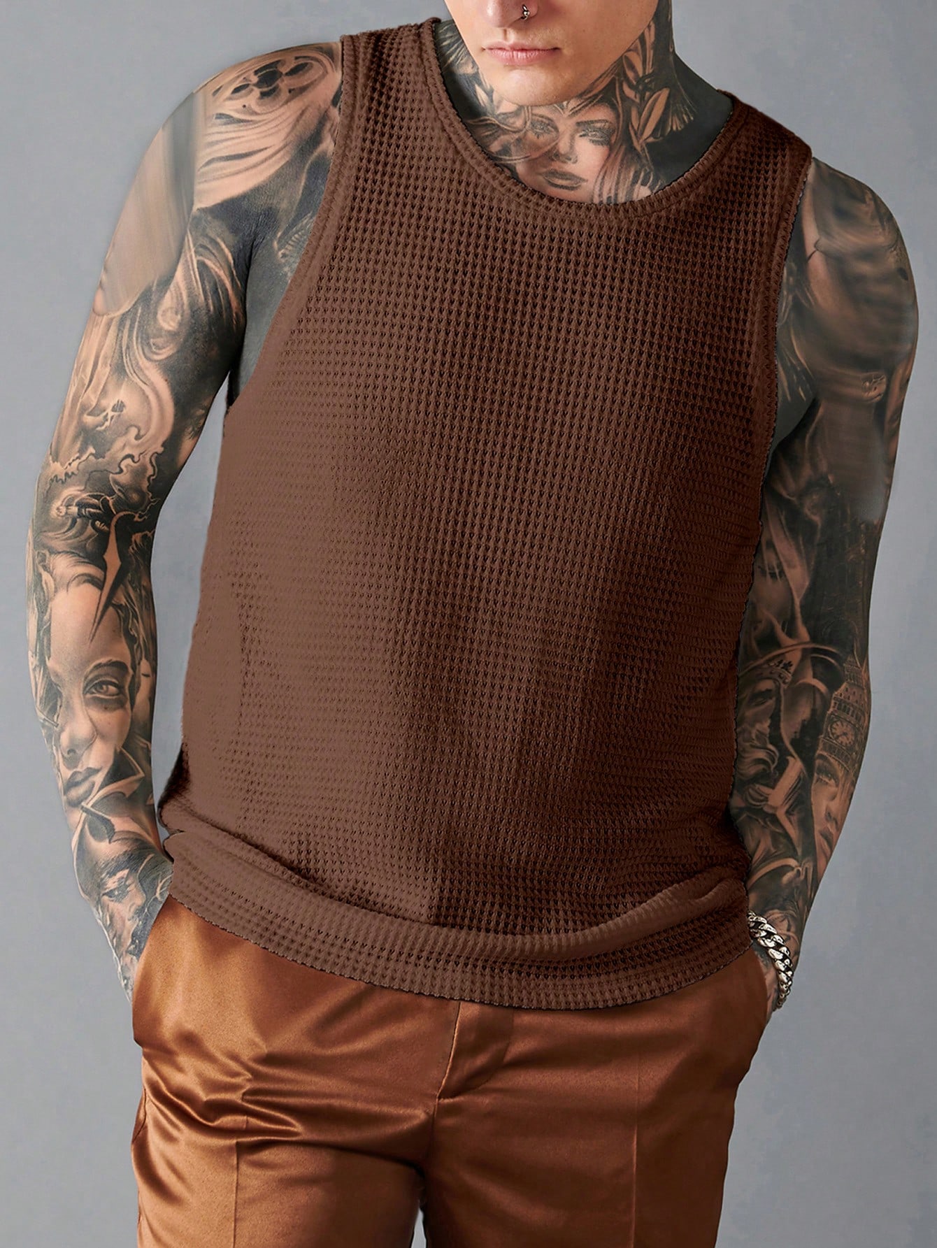 JoyPoem Men's Waffle Knit Tank Top Round Neck Sleeveless Shirts