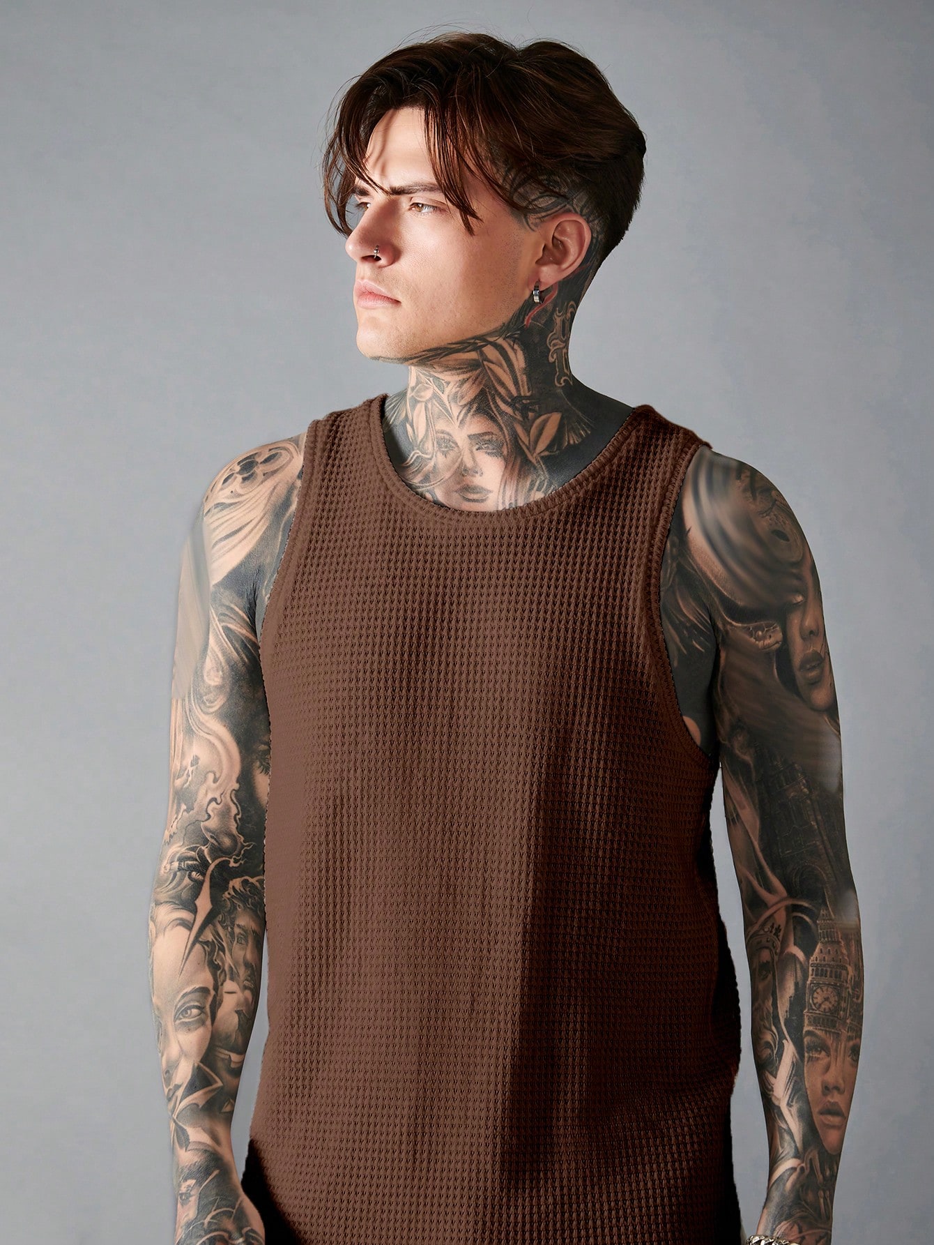 JoyPoem Men's Waffle Knit Tank Top Round Neck Sleeveless Shirts - Image 3