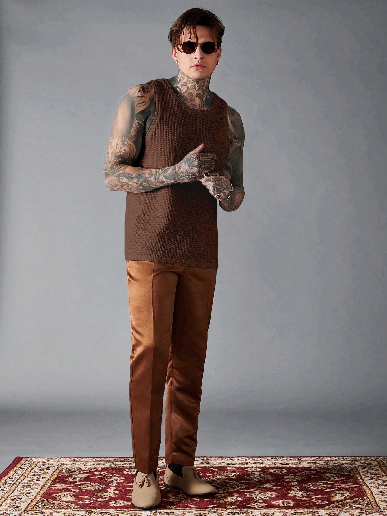 JoyPoem Men's Waffle Knit Tank Top Round Neck Sleeveless Shirts - Image 4