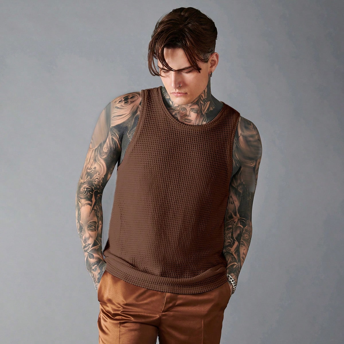JoyPoem Men's Waffle Knit Tank Top Round Neck Sleeveless Shirts - Image 5