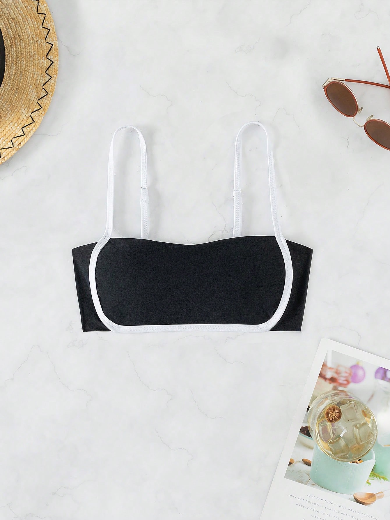 JoyPoem Women's Knot Tie Back Contrast Binding Swimsuit Bikini Top - Image 3