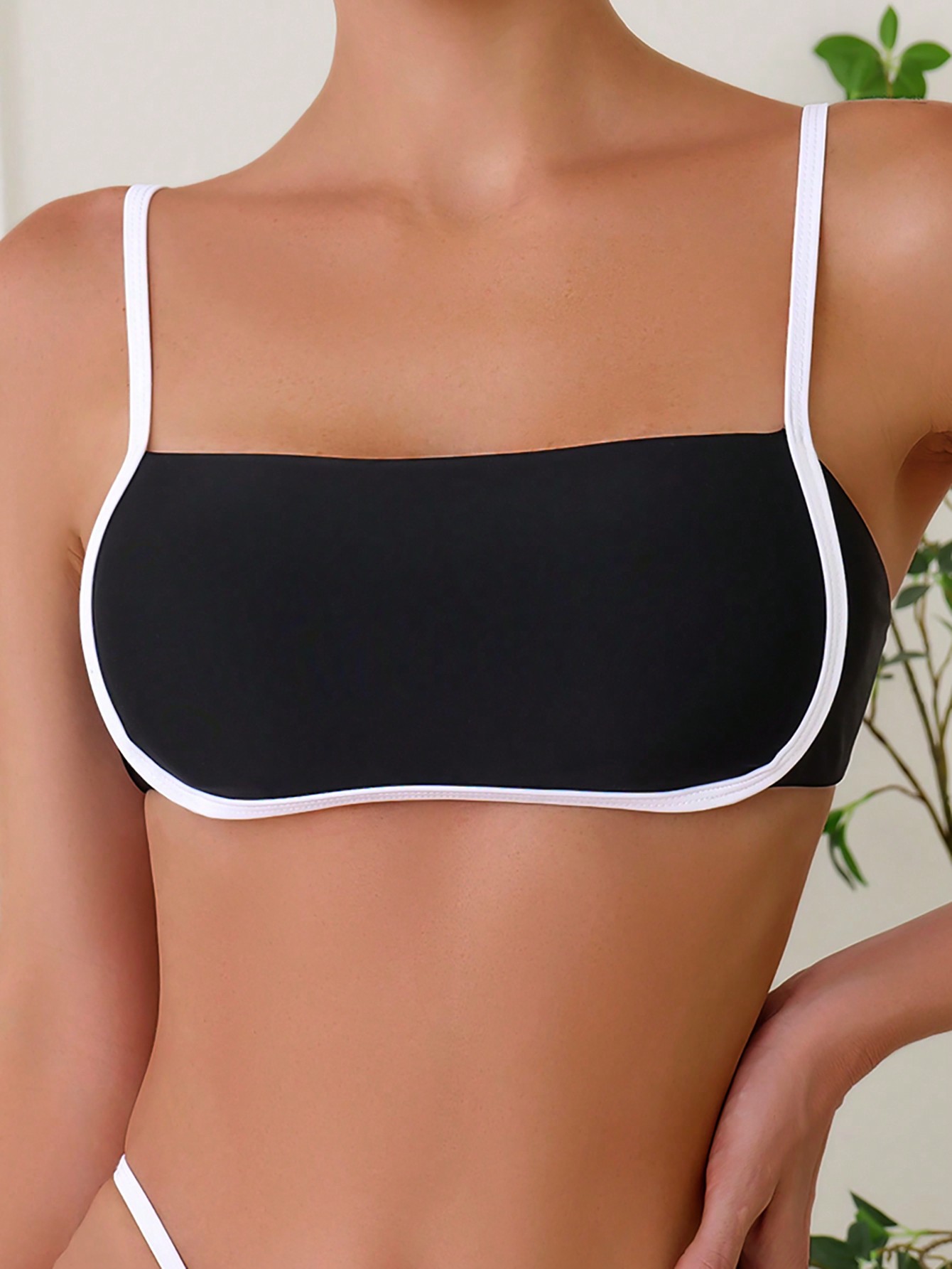 JoyPoem Women's Knot Tie Back Contrast Binding Swimsuit Bikini Top - Image 4