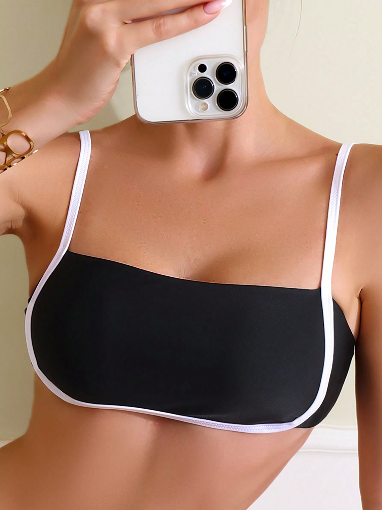 JoyPoem Women's Knot Tie Back Contrast Binding Swimsuit Bikini Top - Image 5