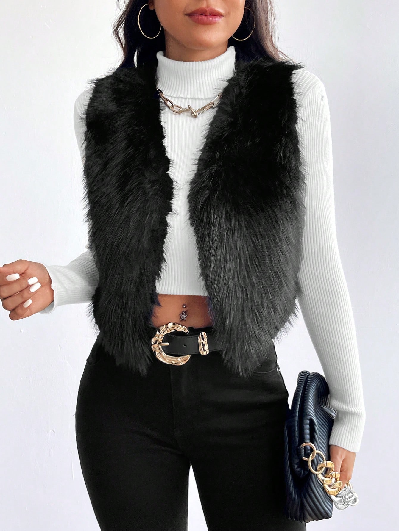 JoyPoem Women's Fuzzy Faux Fur Vest Winter Coats Sleeveless Open Front Waistcoat Outerwear