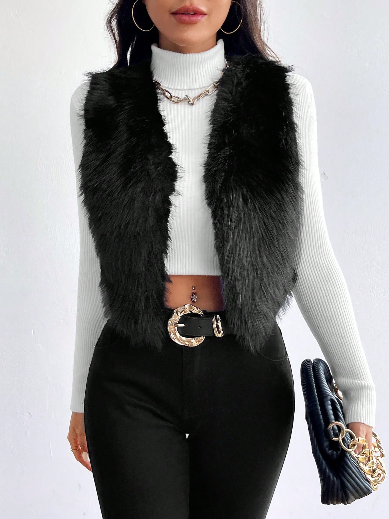 JoyPoem Women's Fuzzy Faux Fur Vest Winter Coats Sleeveless Open Front Waistcoat Outerwear - Image 3