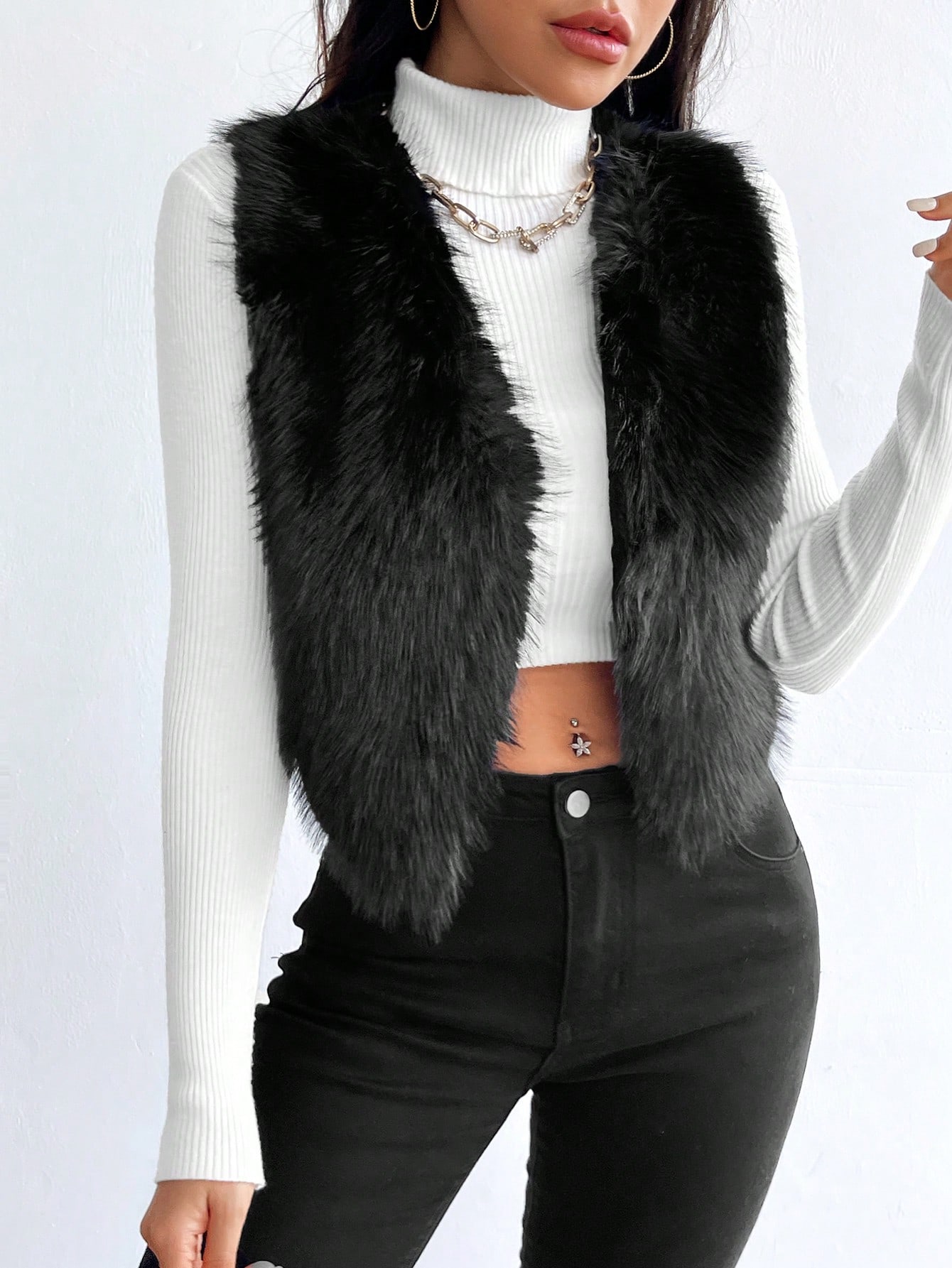 JoyPoem Women's Fuzzy Faux Fur Vest Winter Coats Sleeveless Open Front Waistcoat Outerwear - Image 4