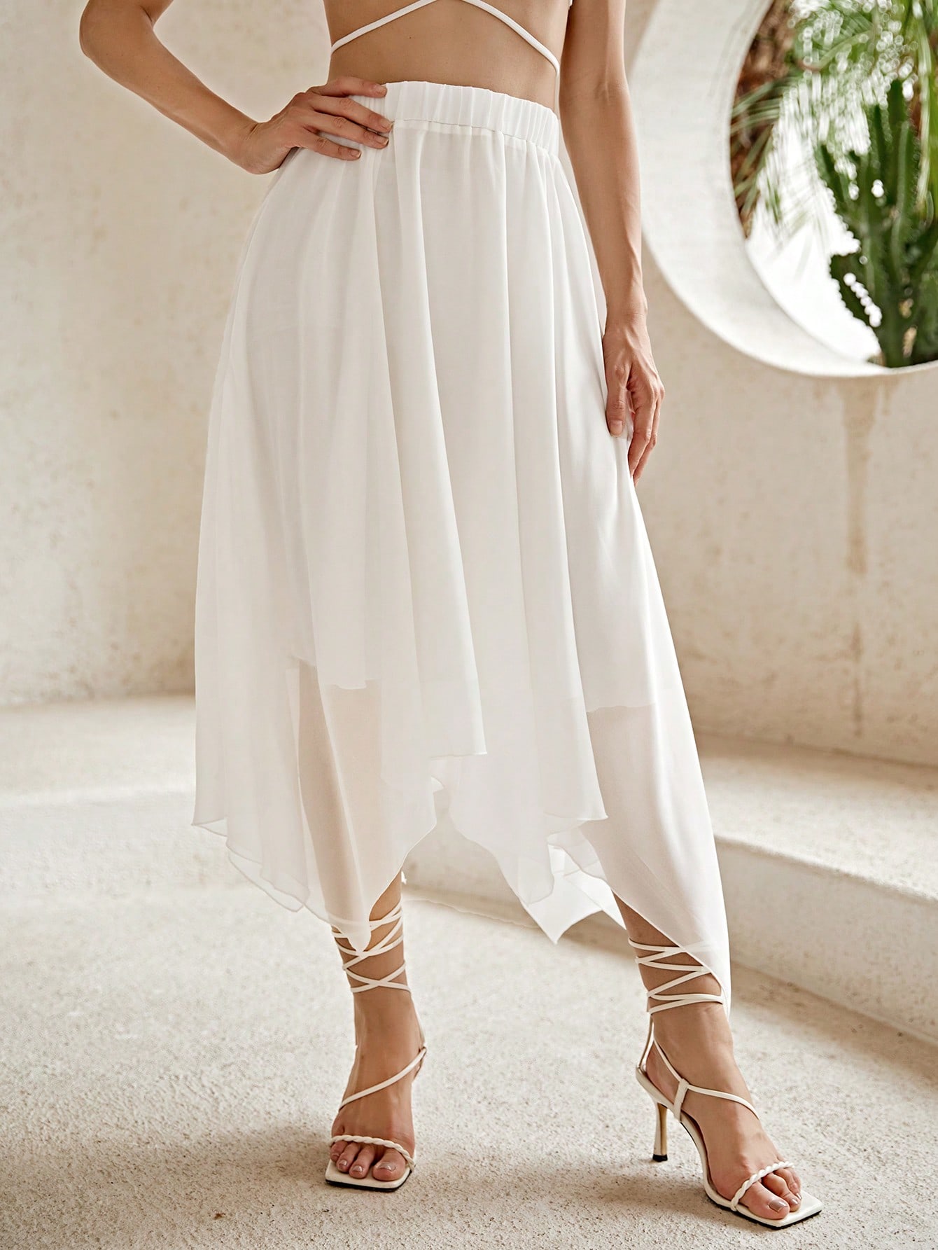 JoyPoem Women's Asymmetrical Hem Elastic Waist Chiffon Flowy Long Skirt - Image 5