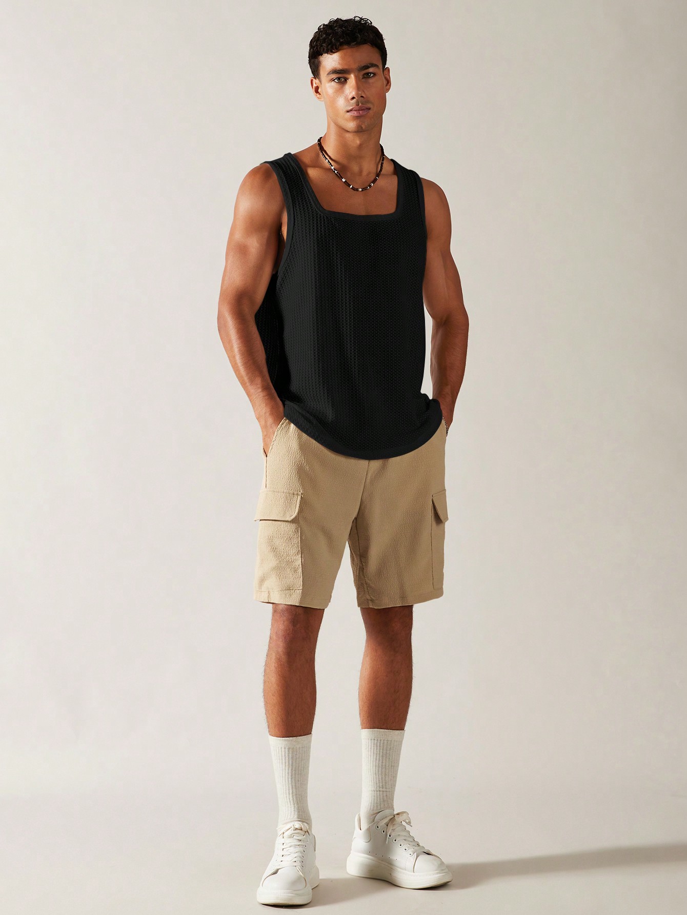JoyPoem Men's Sleeveless Square Neck Waffle Basic Tank Tops Undershirt - Image 3