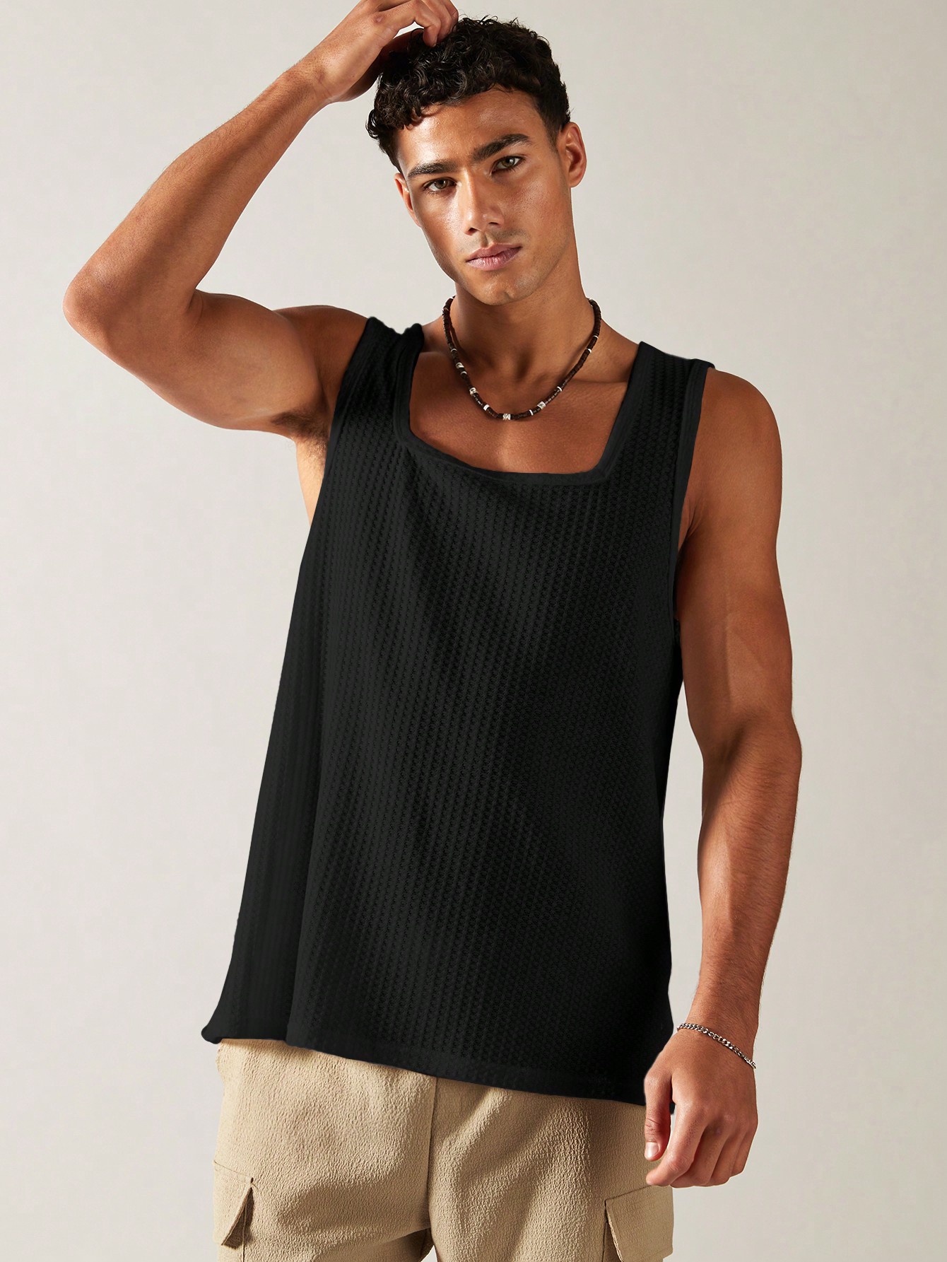 JoyPoem Men's Sleeveless Square Neck Waffle Basic Tank Tops Undershirt - Image 4