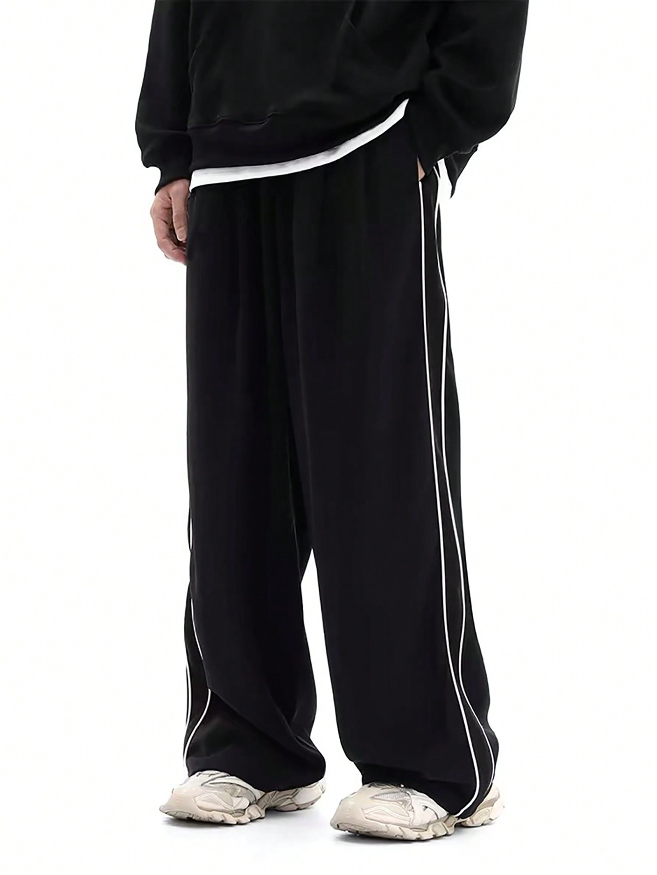 JoyPoem Men's Baggy Sweatpants Parachute Barrel Work Track Striped Wide Leg Athletic Joggers