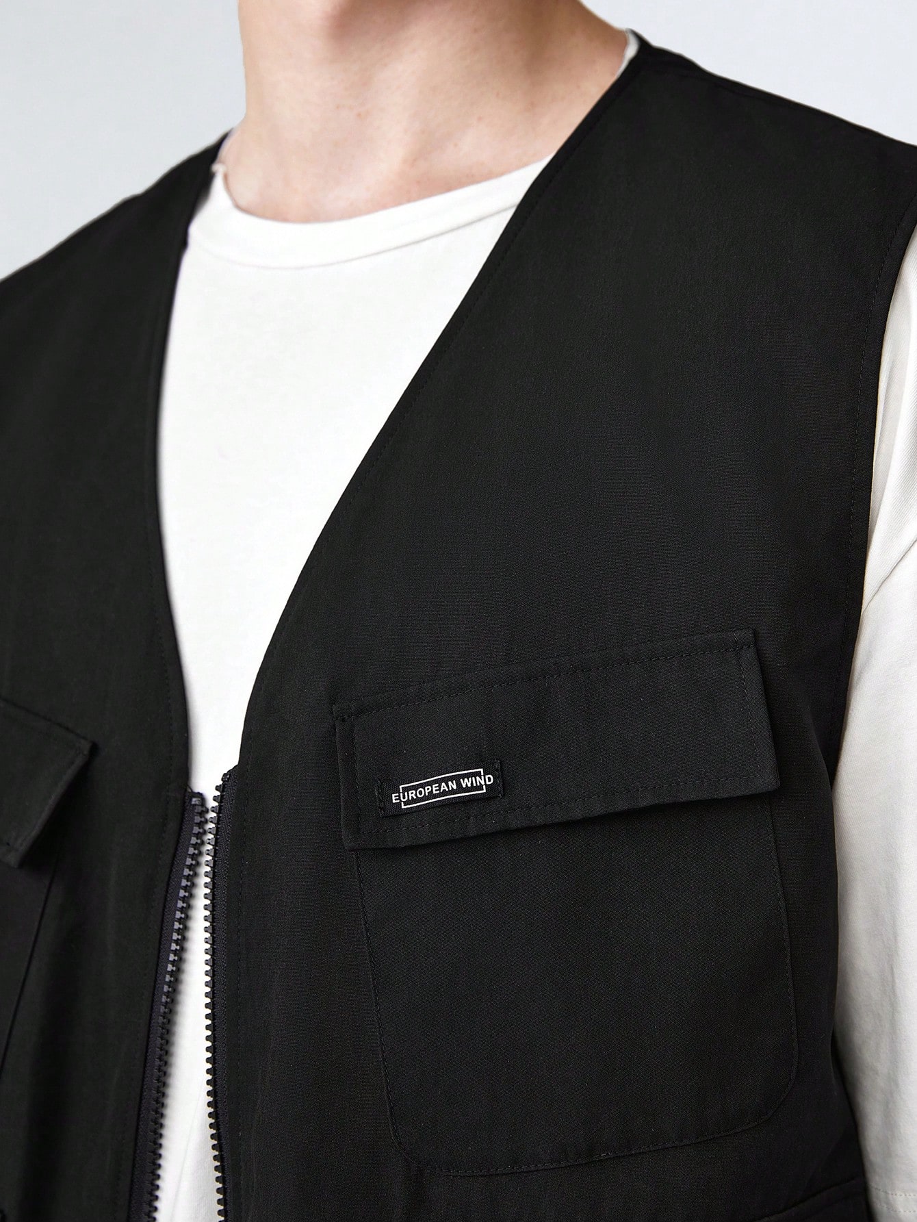 JoyPoem Men's Sleeveless Letter Patched Buckle Zipper Flap Pocket Steampunk Cargo Vest Jacket - Image 4
