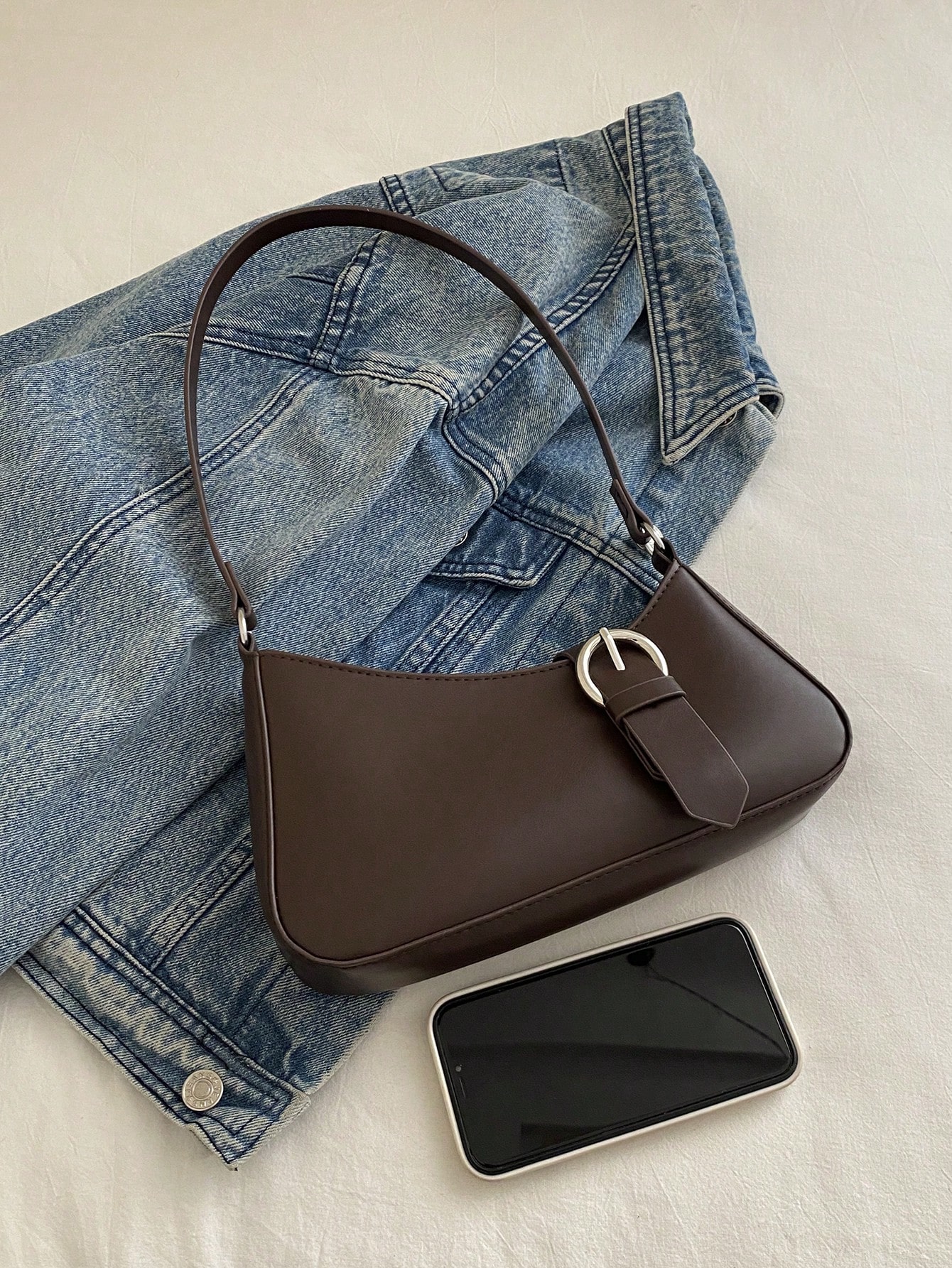 JoyPoem Women's Buckle Zipper Crescent Shoulder Handbags Vintage Top Handle Underarm Bags - Image 4