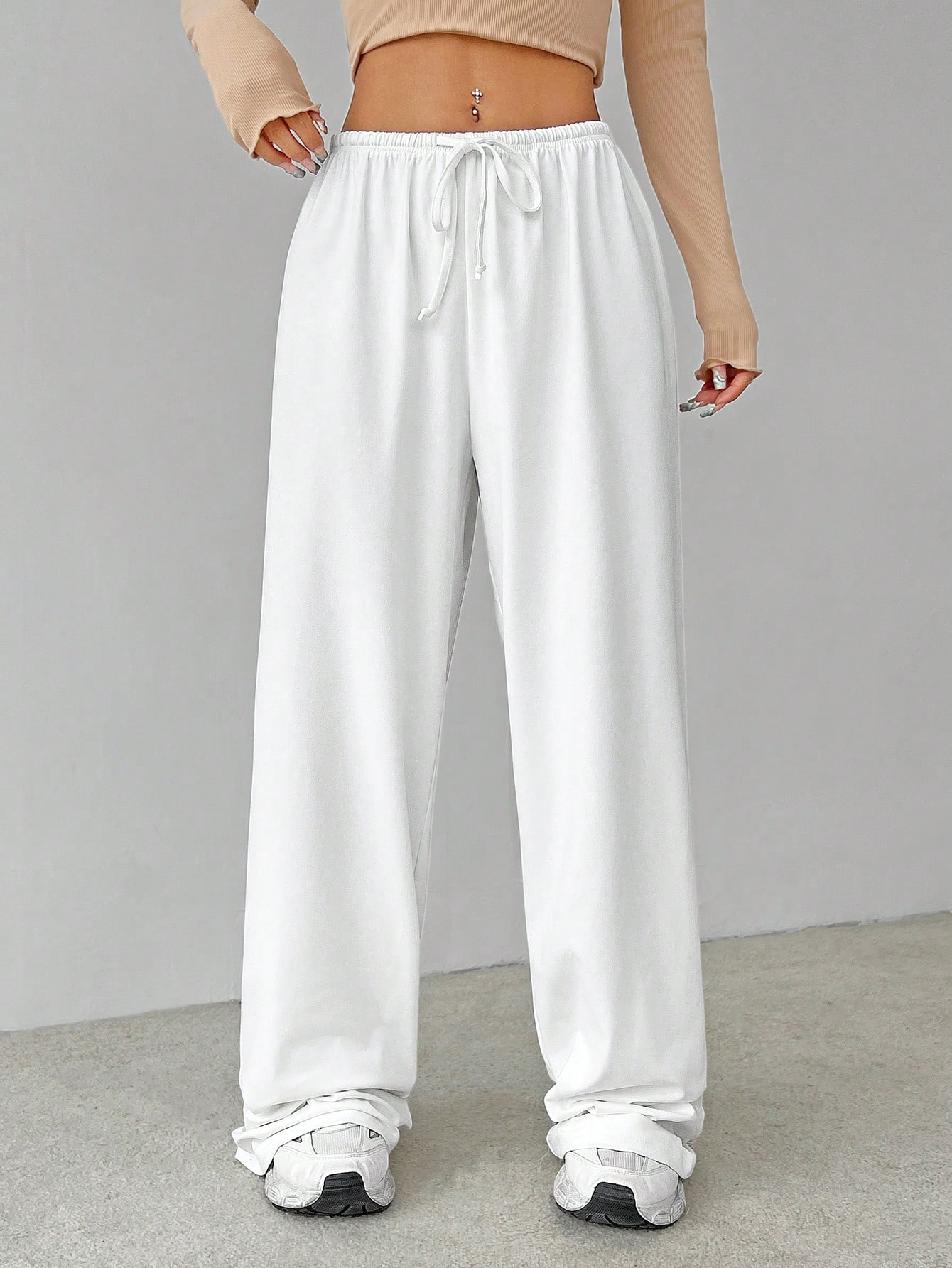 JoyPoem Women's Loose Wide Leg Sweatpants Elastic Drawstring Waist Casual Long Pants