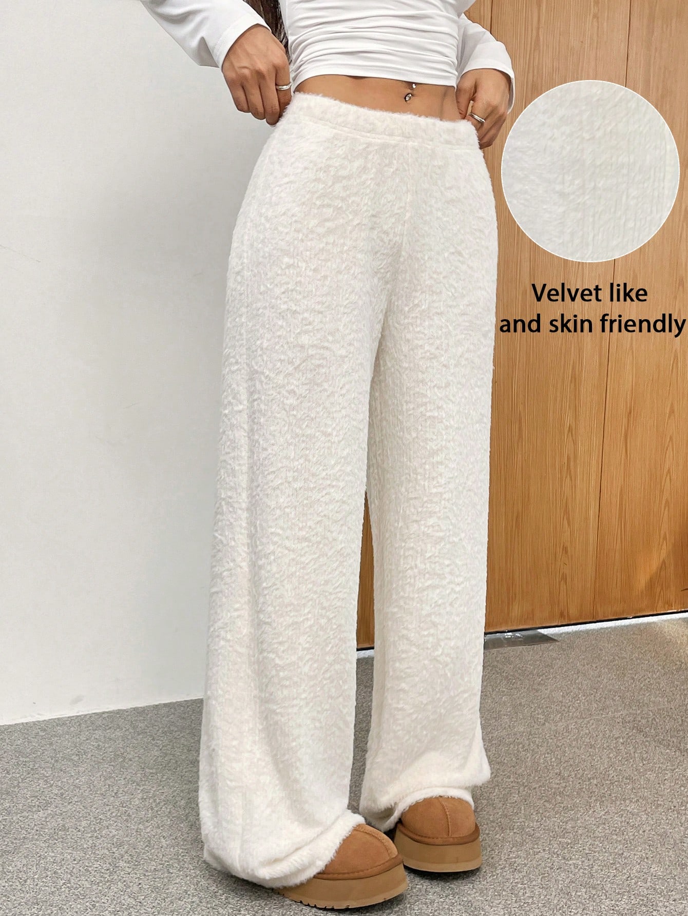 JoyPoem Women's Fuzzy Fleece Lounge Pants Elastic Waist Pajama Bottoms