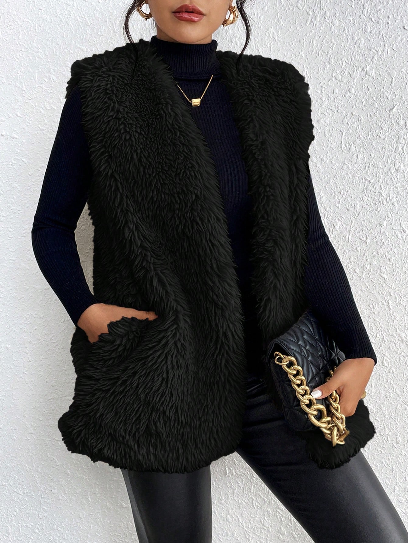 JoyPoem Women's Fuzzy Faux Fur Sleeveless Vest Teddy Coats Open Front Plush Waistcoat Outerwear