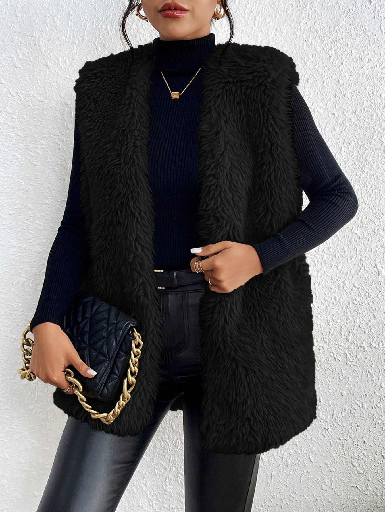 JoyPoem Women's Fuzzy Faux Fur Sleeveless Vest Teddy Coats Open Front Plush Waistcoat Outerwear - Image 4