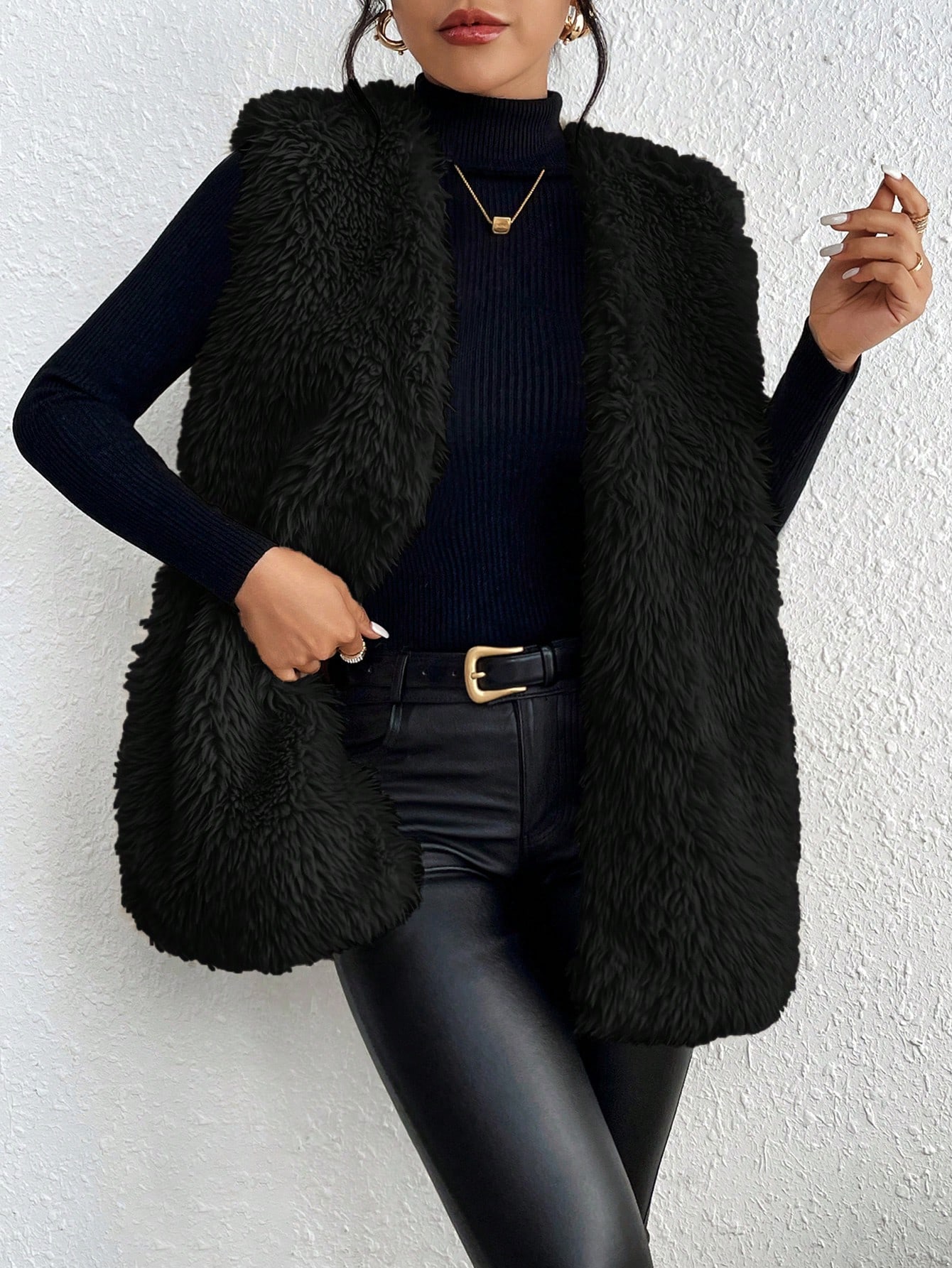JoyPoem Women's Fuzzy Faux Fur Sleeveless Vest Teddy Coats Open Front Plush Waistcoat Outerwear - Image 5