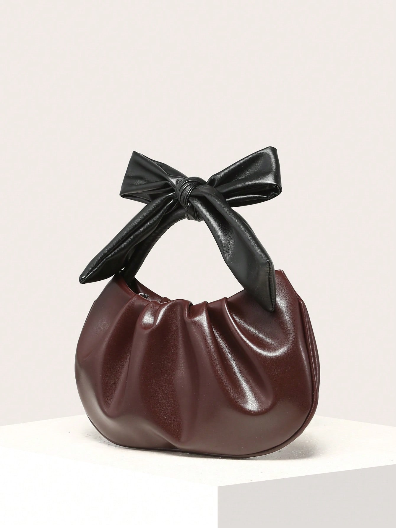 JoyPoem Women's Ruched Hobo Handbag Cute Bow Clutch Purse Small Leather Top Handle Bags - Image 3