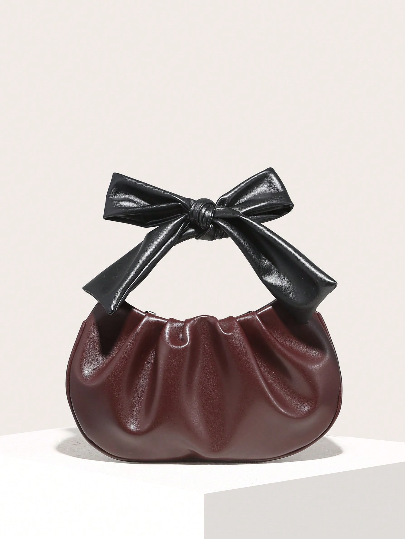 JoyPoem Women's Ruched Hobo Handbag Cute Bow Clutch Purse Small Leather Top Handle Bags
