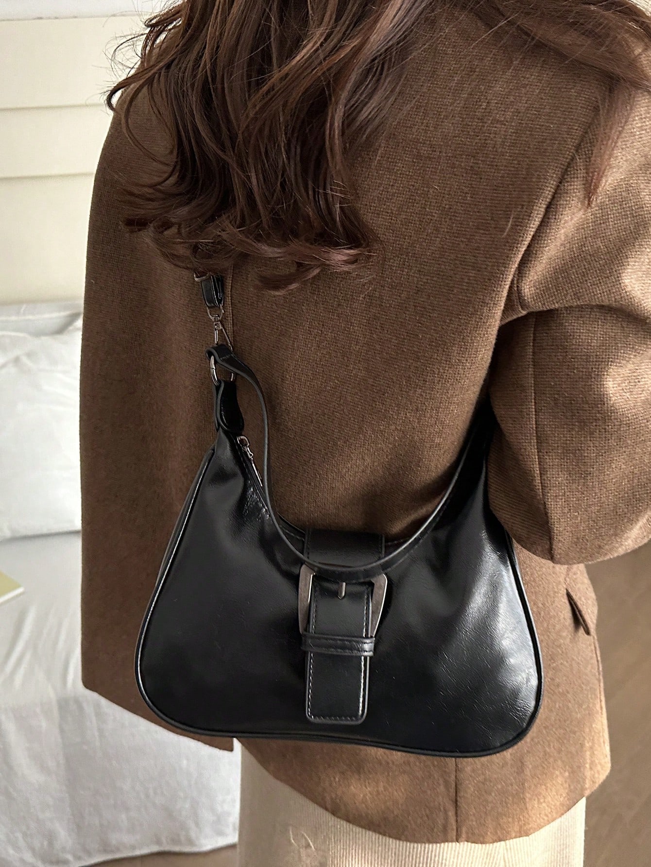 JoyPoem Women's Buckle Crossbody Shoulder Bags Retro Top Handle Crescent Underarm Handbag - Image 4