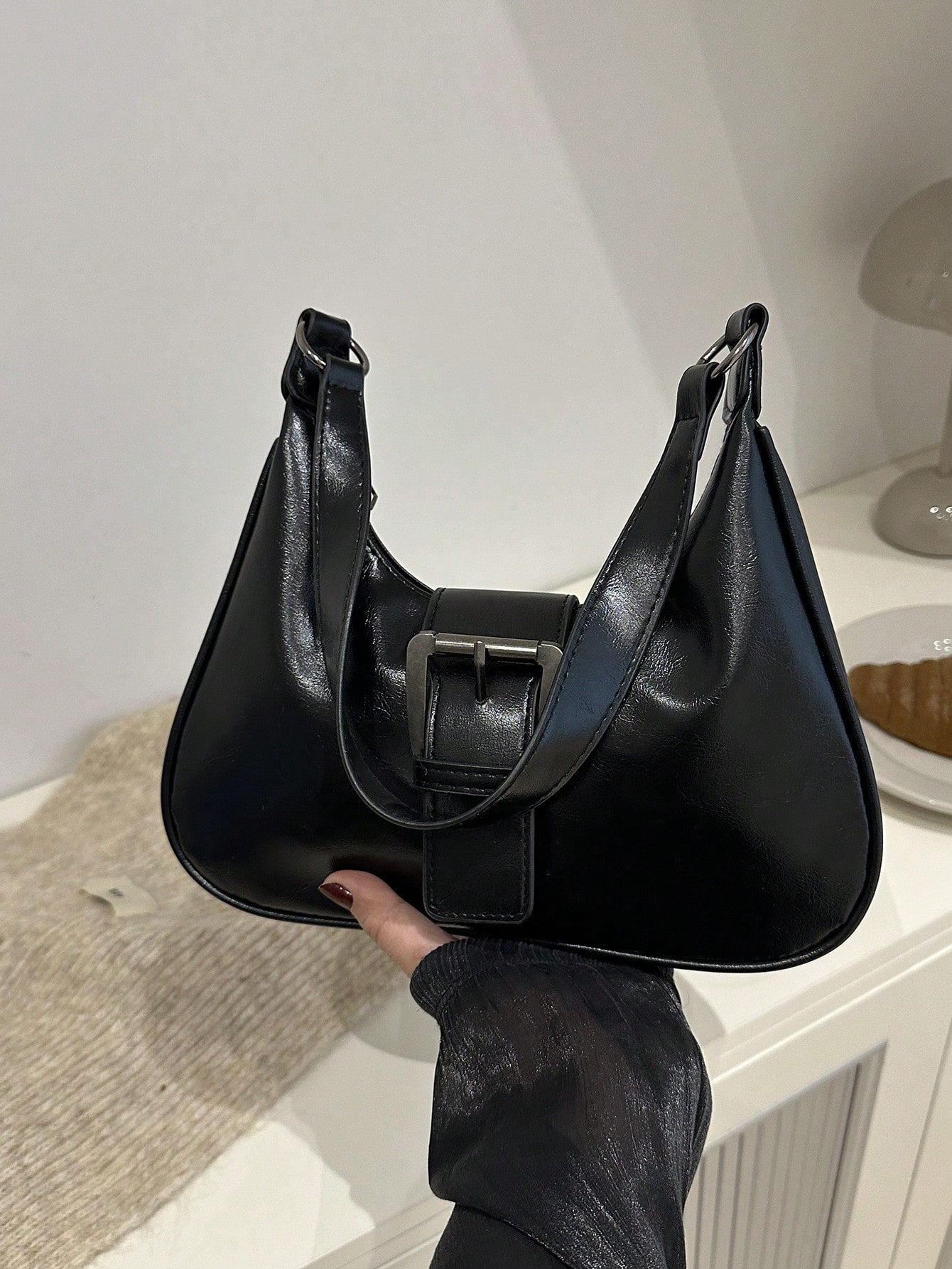 JoyPoem Women's Buckle Crossbody Shoulder Bags Retro Top Handle Crescent Underarm Handbag - Image 3